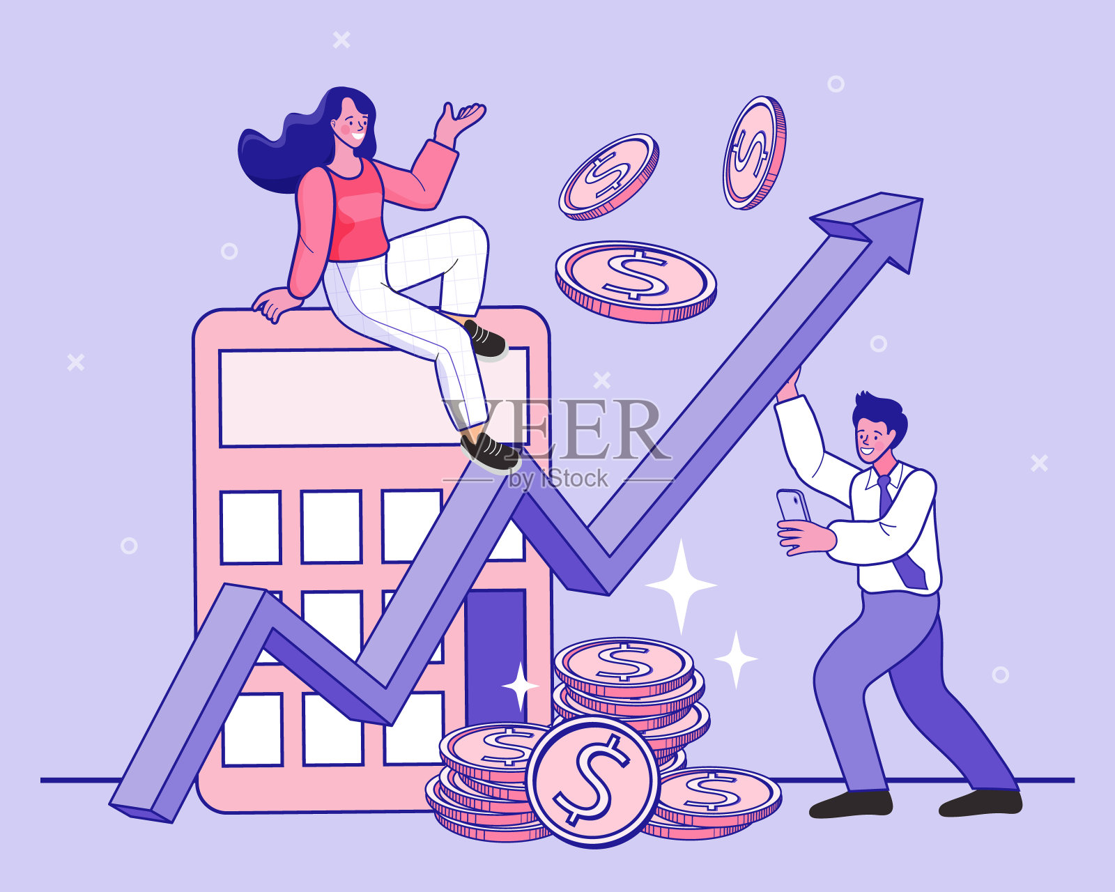 存钱罐上的安全钱。互联网银行及盈利概念。成功的投资者或企业家。财务咨询、投资、储蓄。现代向量插图。插画图片素材