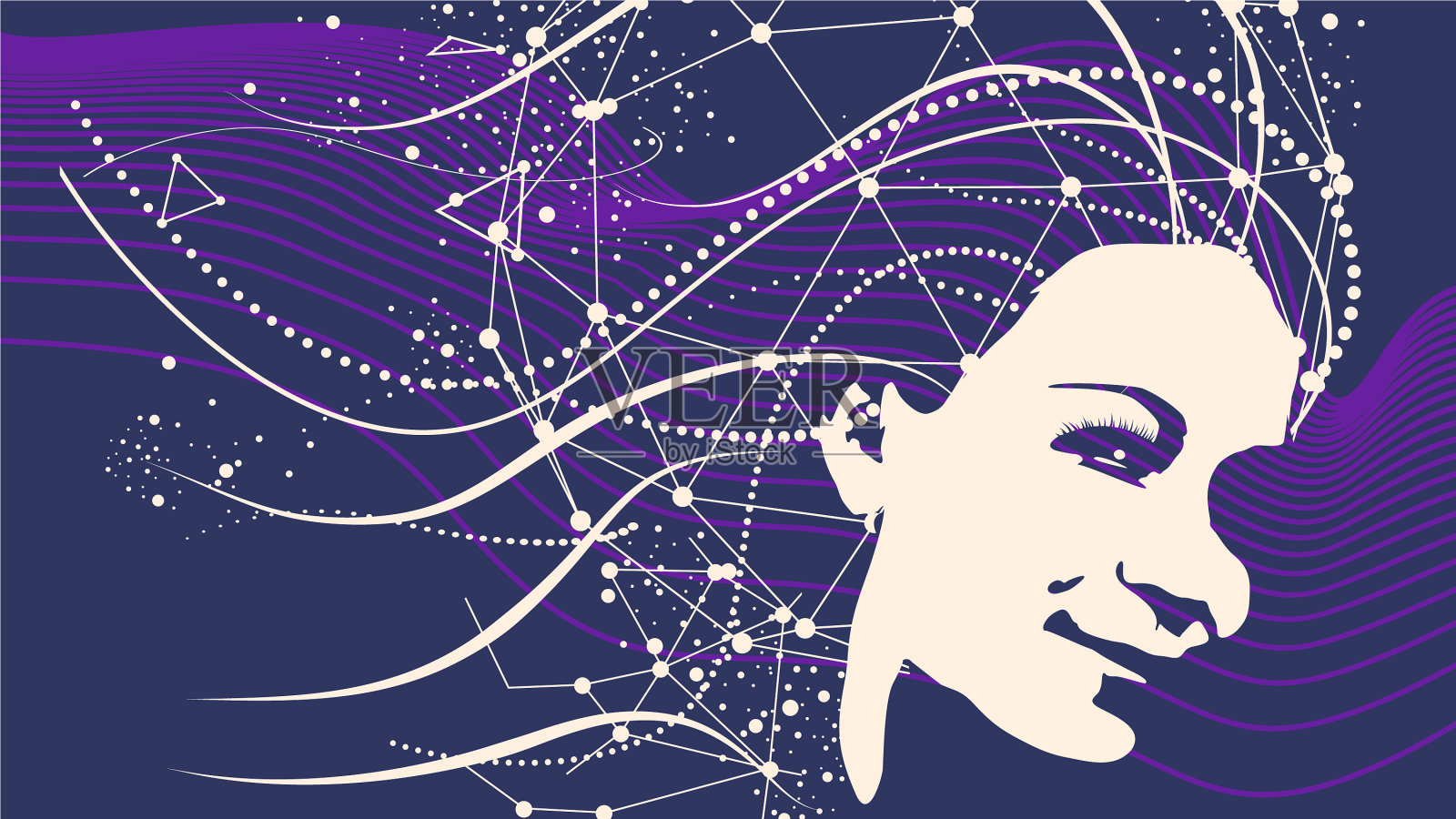 带有装饰元素的女子肖像插画图片素材