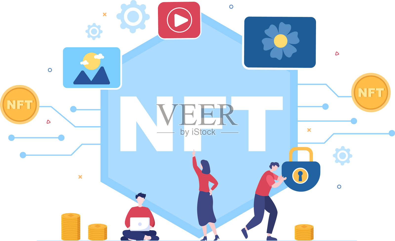 NFT不可替换令牌加密技术的转换设计元素图片