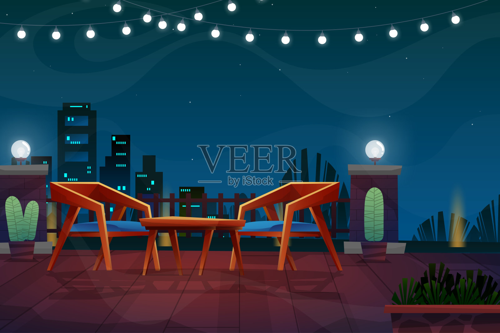 自然公园桌椅夜景插画图片素材