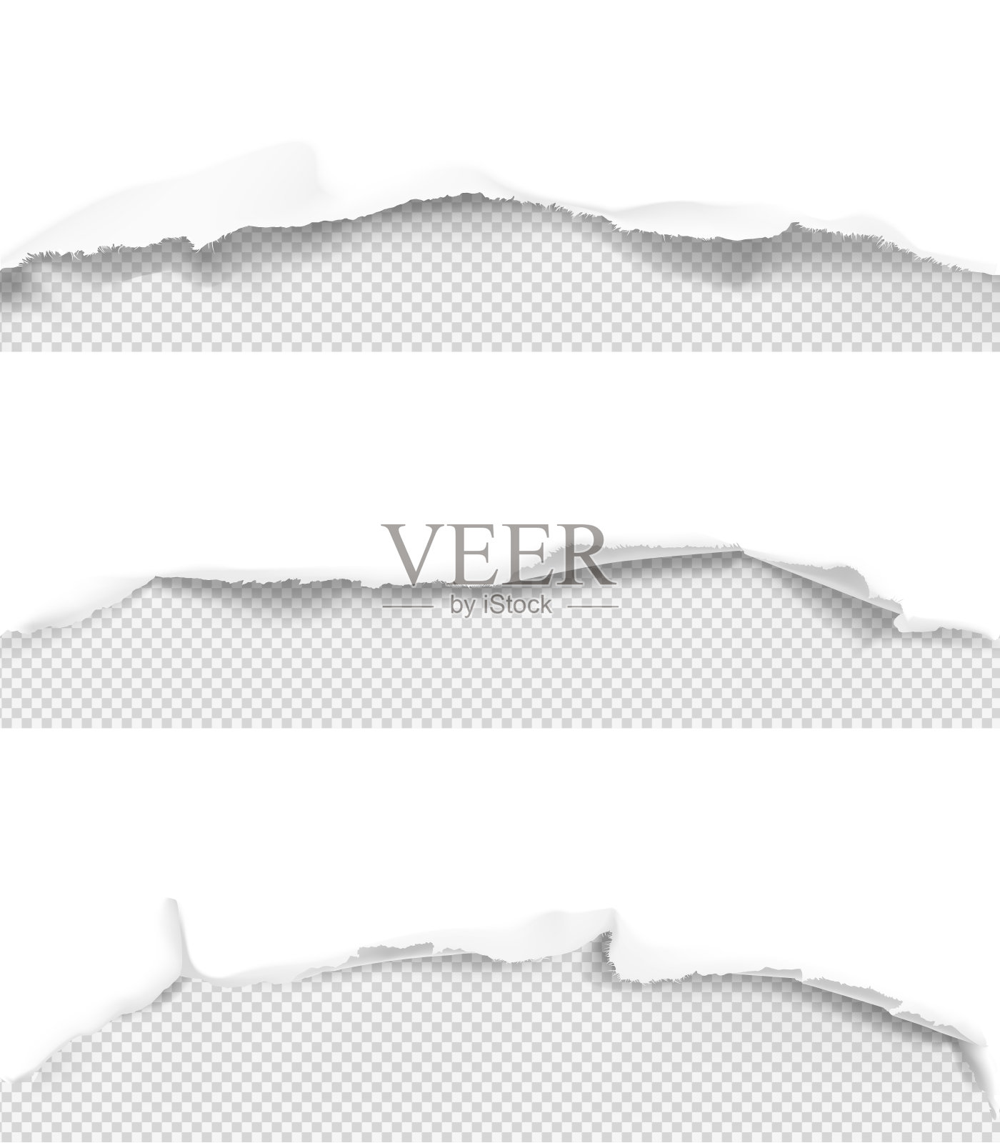 逼真的撕裂边缘的纸张上透明的背景。插画图片素材