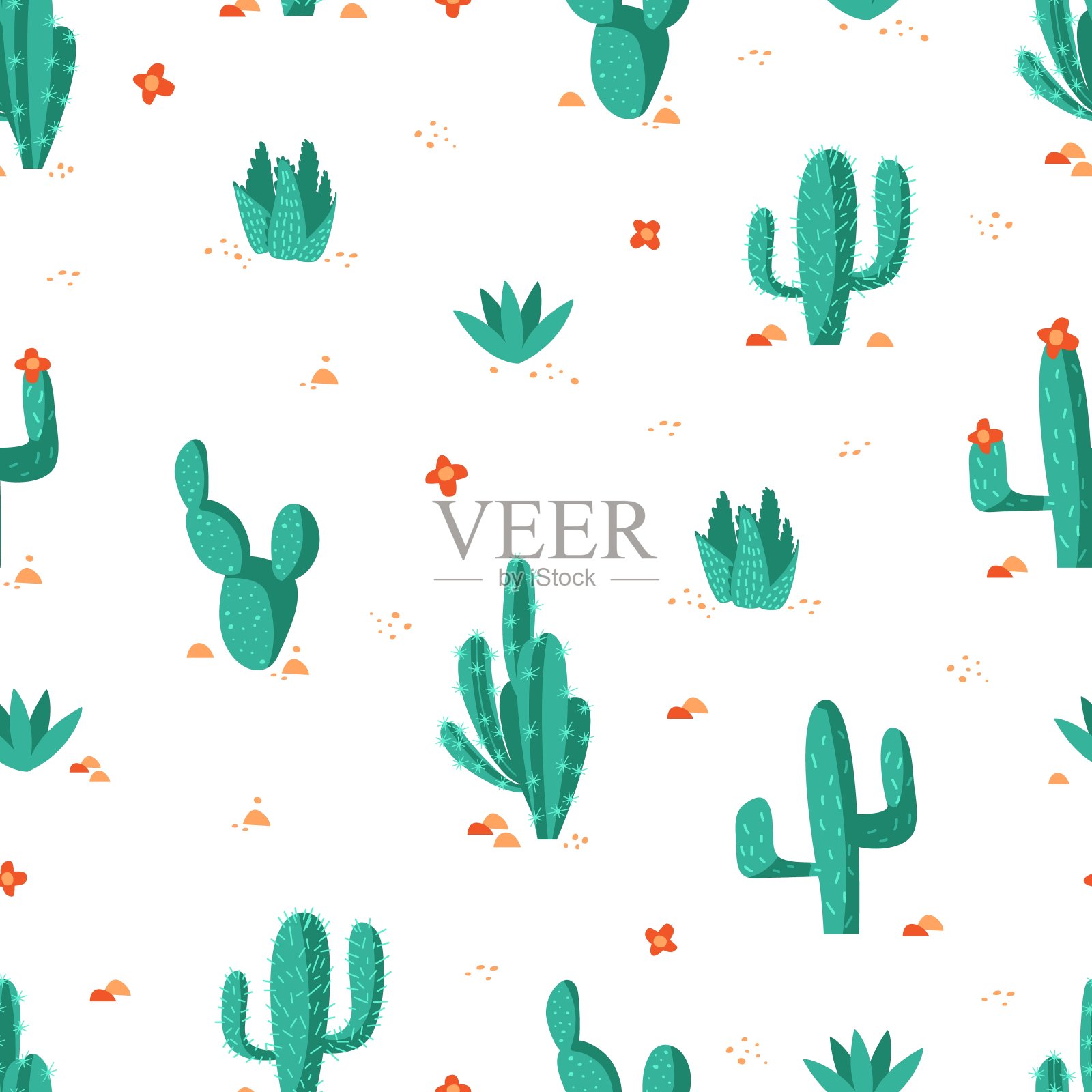 墨西哥仙人掌无缝图案。仙人掌和花卉，装饰彩色墨西哥纺织品或织物印花，墙纸，包装纸矢量纹理模板插画图片素材