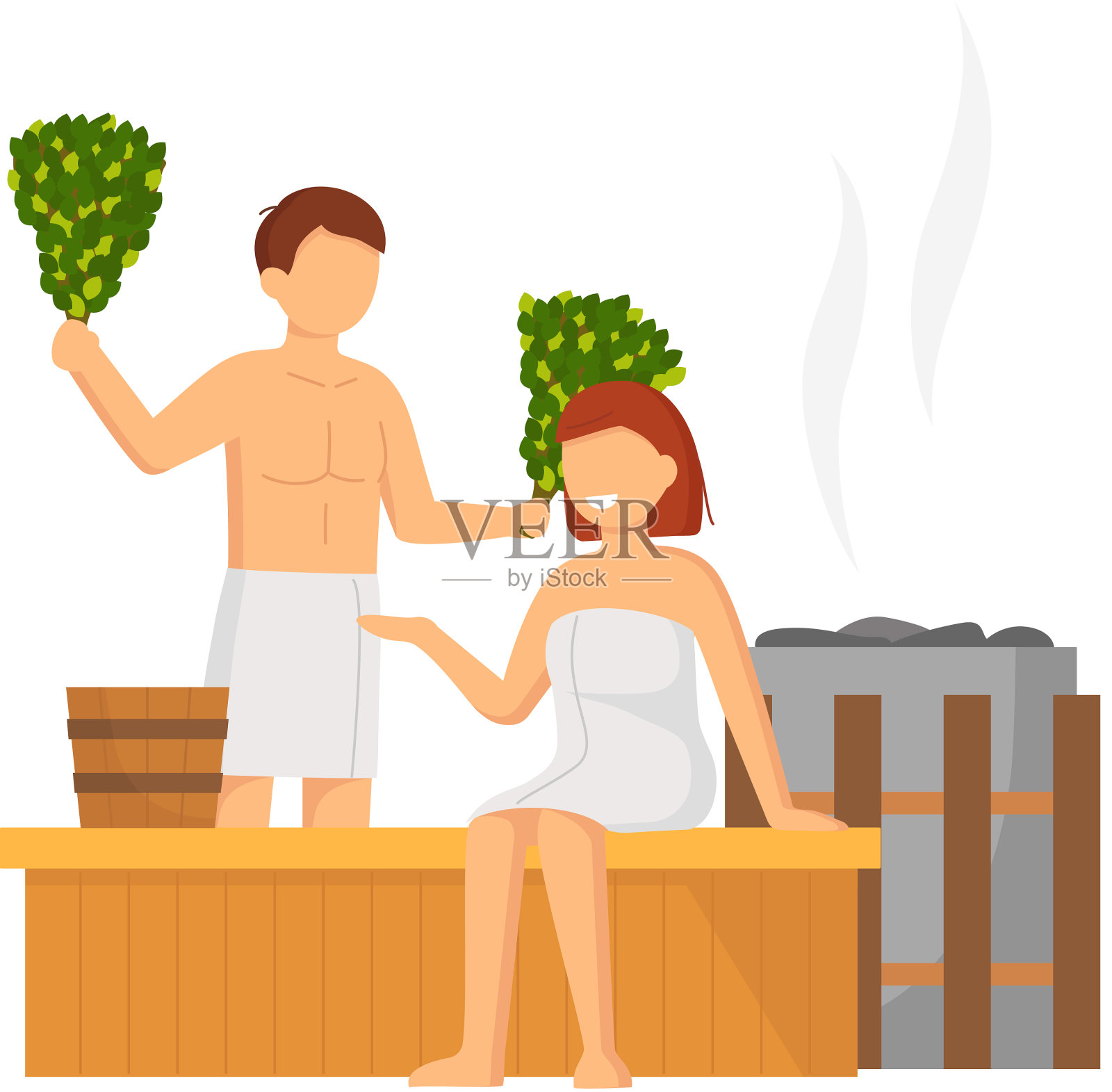 卡通人物在蒸水浴插画图片素材