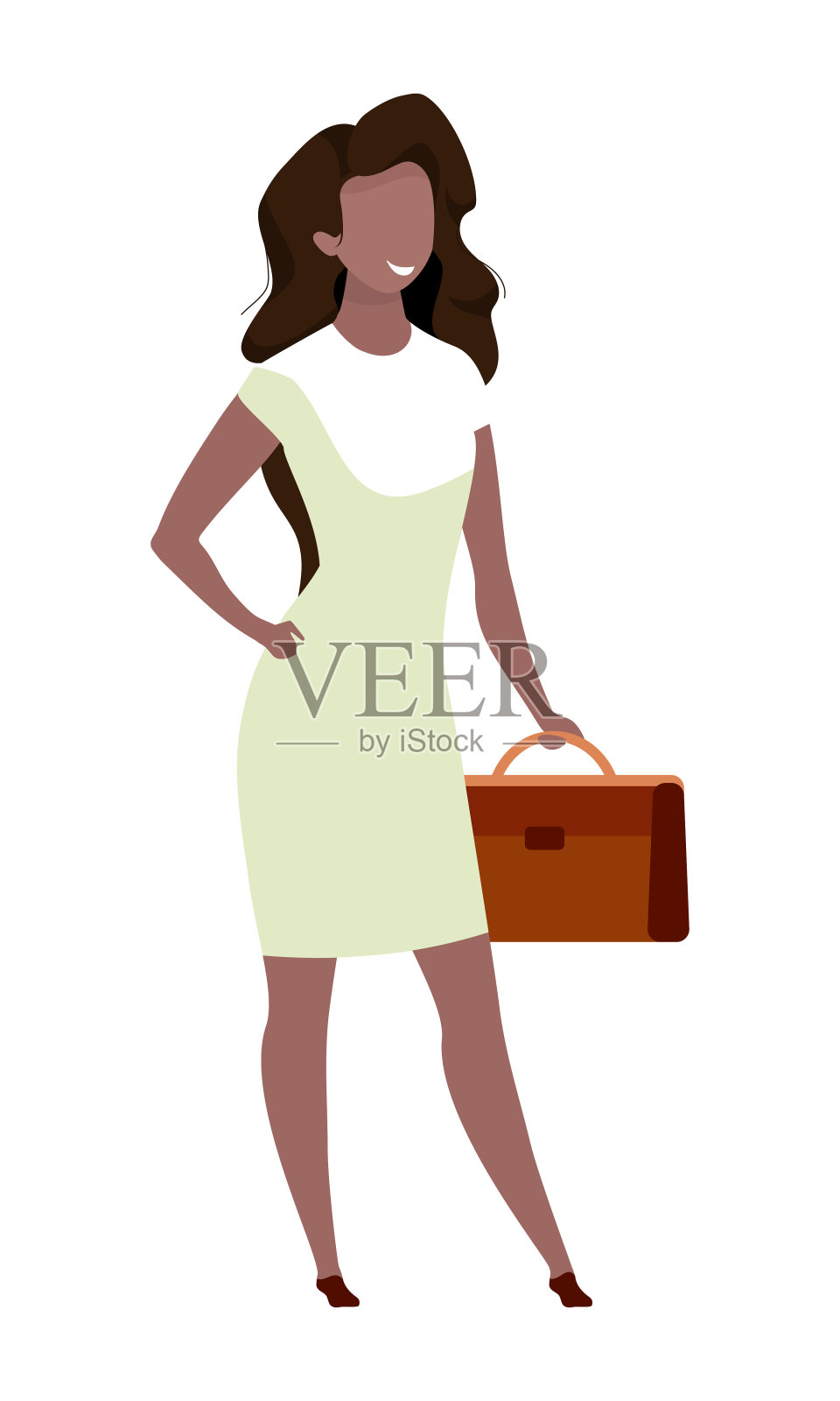 微笑自信的女人用公文包半平色矢量性格插画图片素材