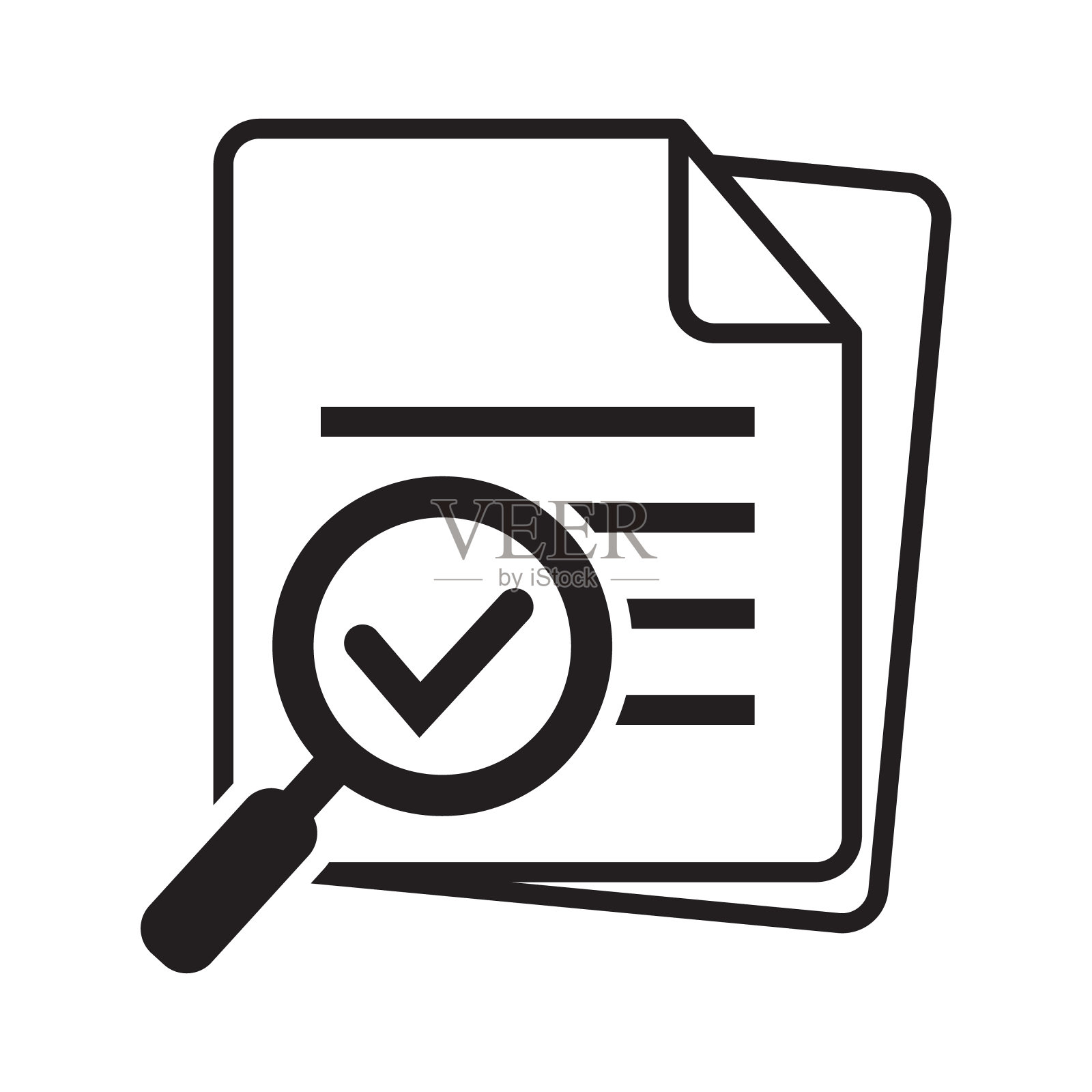 带放大镜的公文放大镜业务概念。检查平面样式的文档计划图标。回顾语句向量插图。插画图片素材