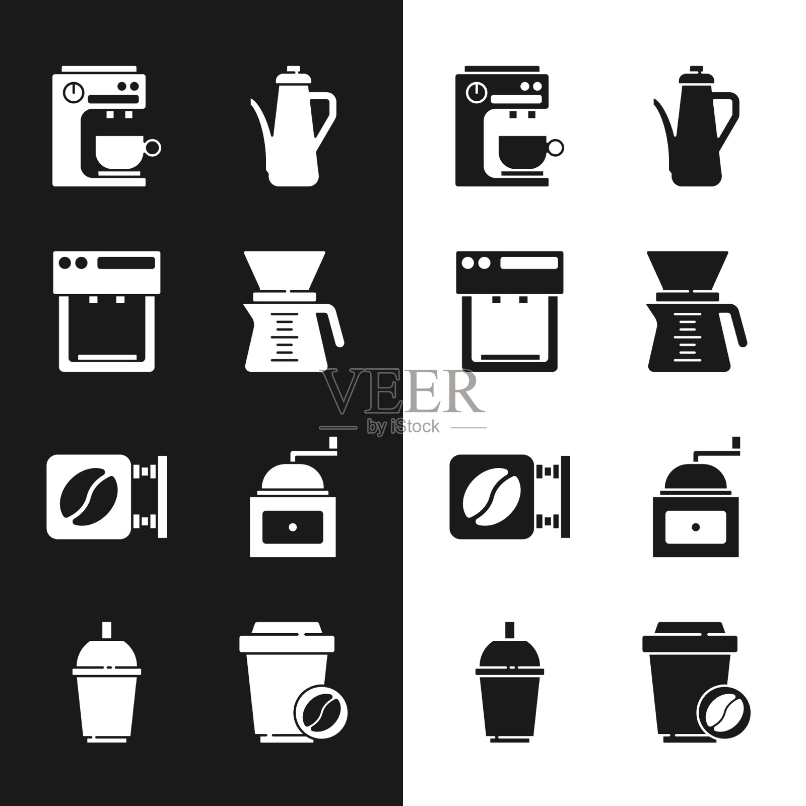 设置倒在咖啡机咖啡机茶壶图标素材