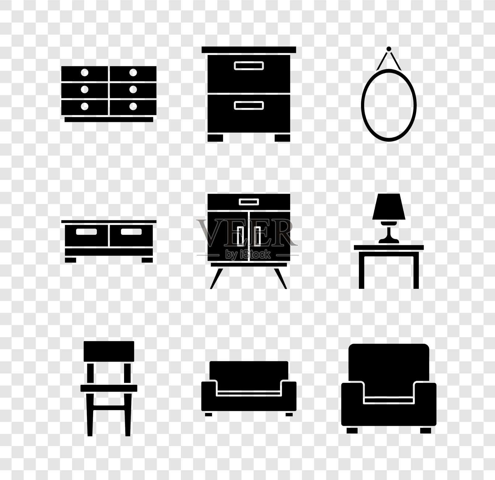 置五斗橱家具床头柜镜子图标素材