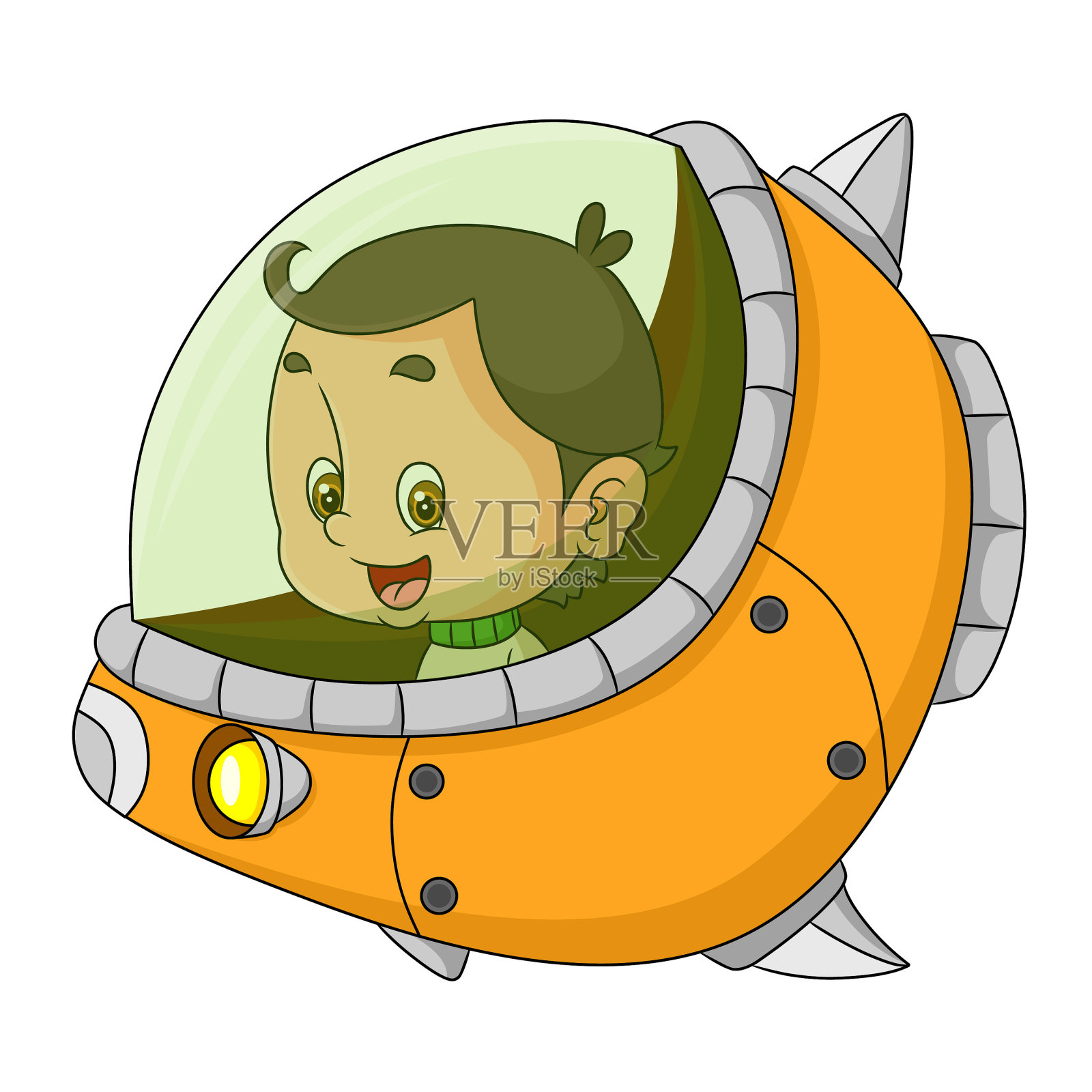 这个男孩一边玩一边驾驶着潜艇插画图片素材