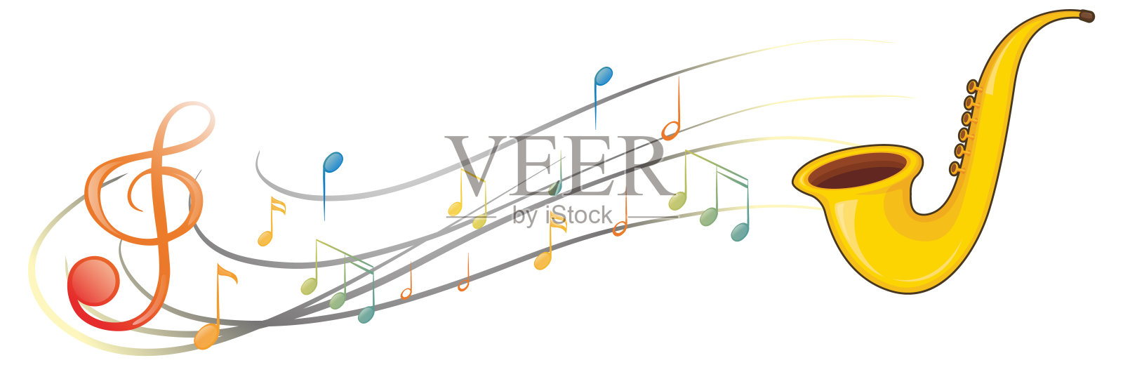 白底有音符的萨克斯风插画图片素材
