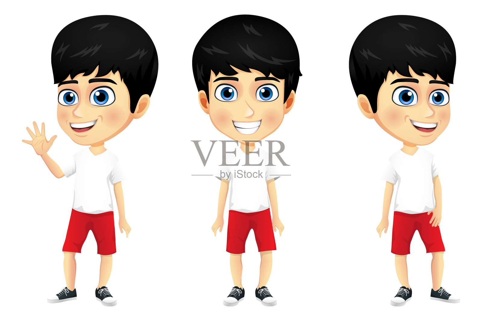 吉祥物小男孩性格不同，站姿不同插画图片素材