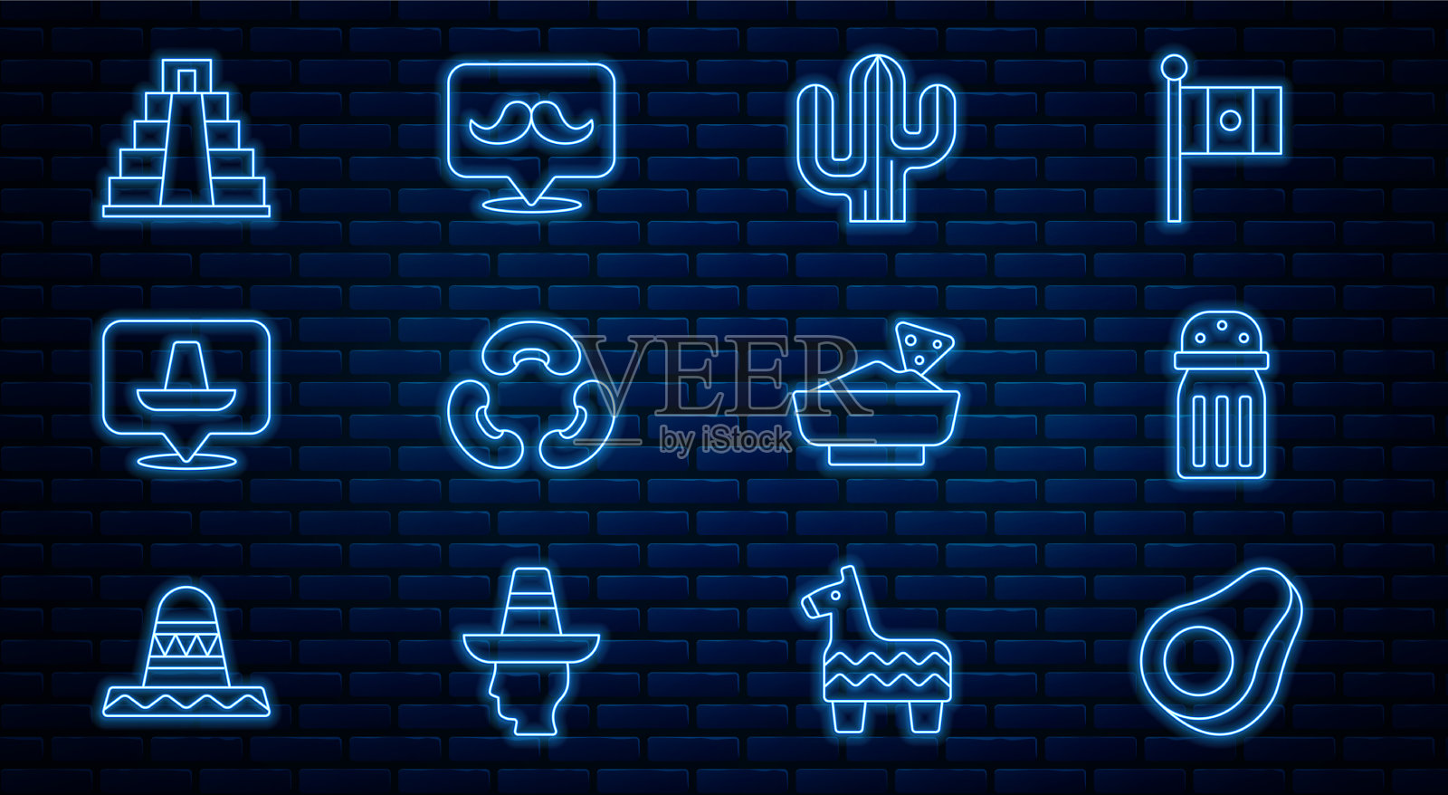 定线鳄梨水果盐仙人掌豆图标素材