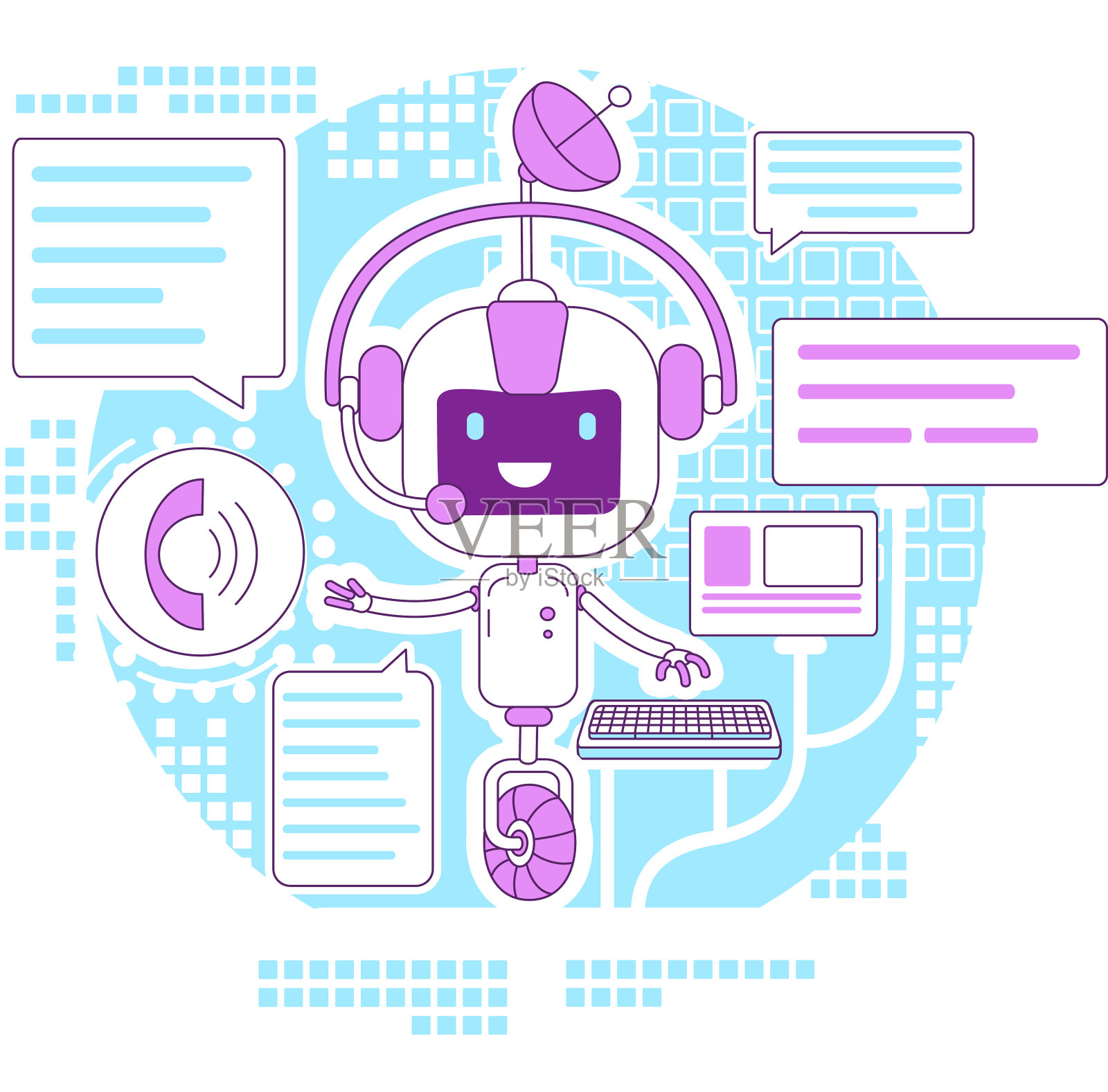 聊天机器人应用薄线概念互联网插画图片素材
