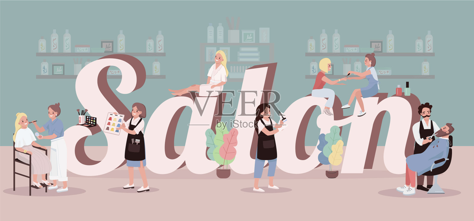 沙龙字概念平面彩旗spa中心插画图片素材