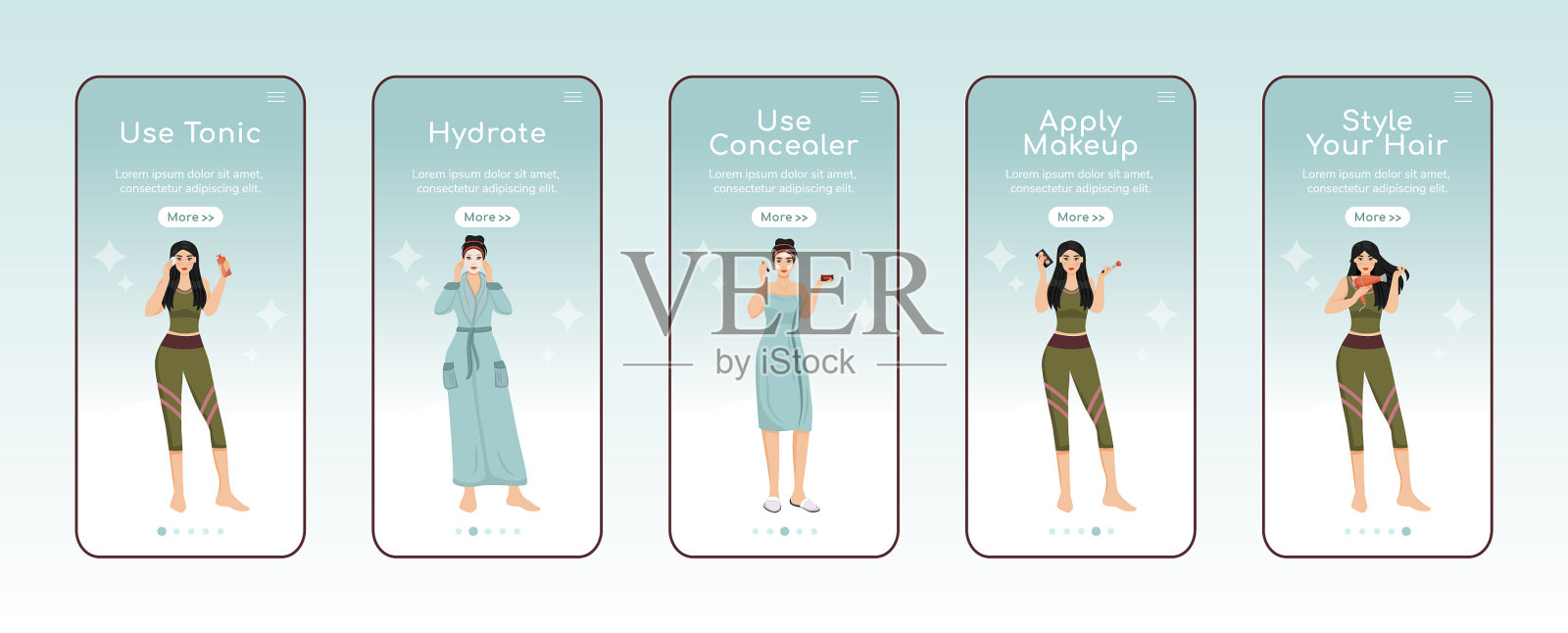 护肤滋养步骤上手机应用程序插画图片素材