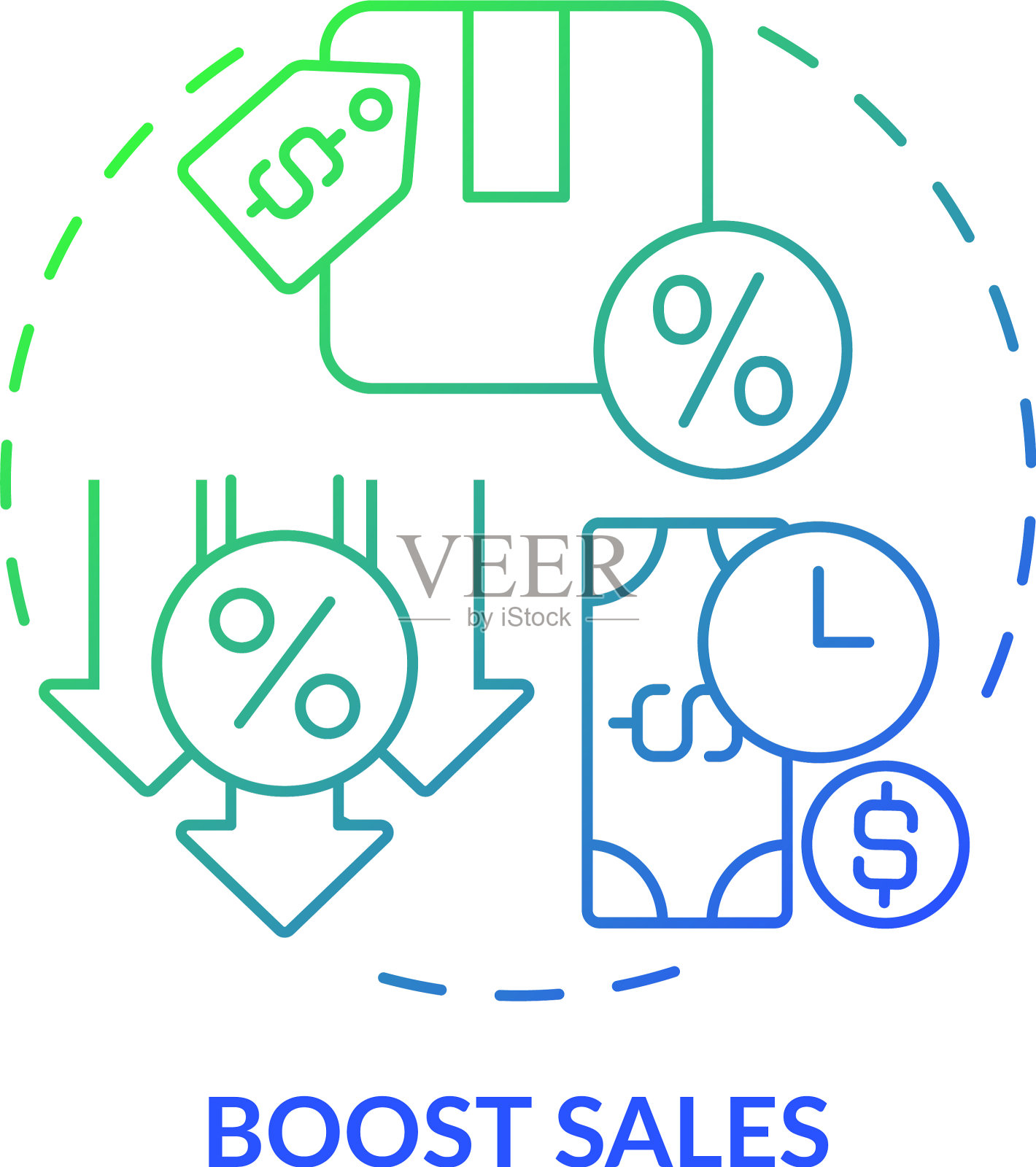 促进销售绿色蓝色渐变概念图标插画图片素材