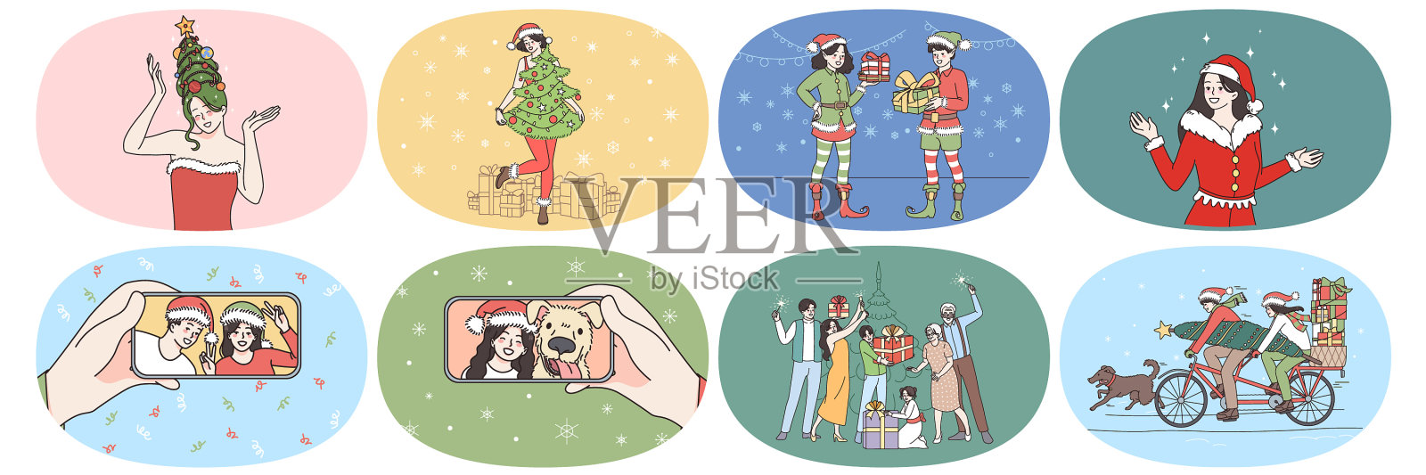 快乐的人享受圣诞节的庆祝插画图片素材