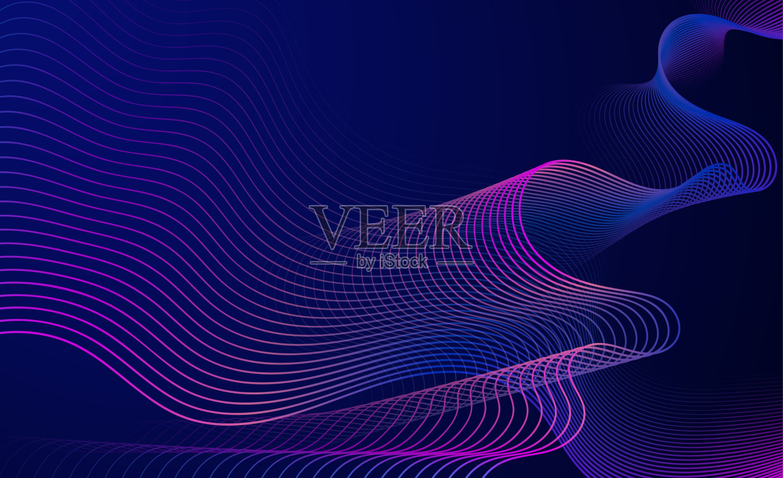 抽象波浪霓虹灯背景。彩色矢量插图在黑暗的背景。插画图片素材