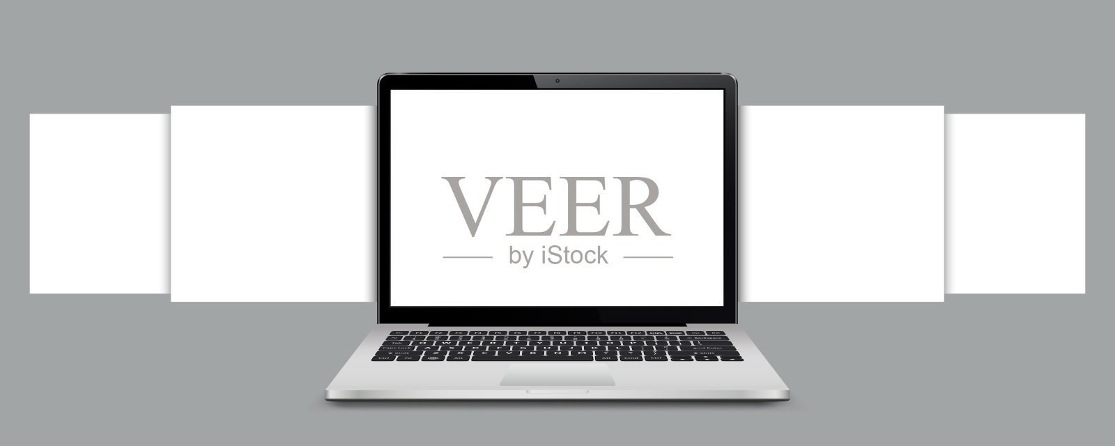 带有空白线框页面的笔记本电脑模型。展示网页设计项目的概念。插画图片素材