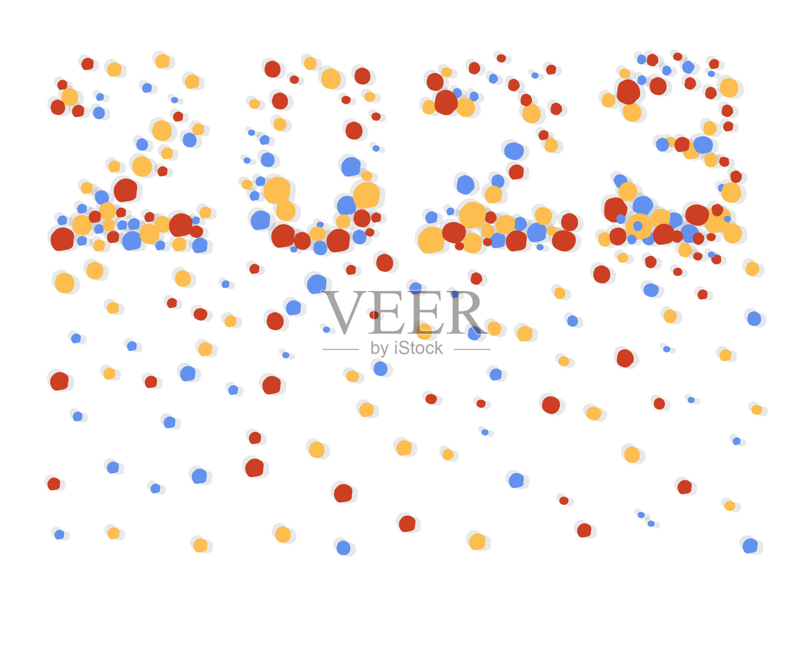 2023. 2023年新年的旗帜，从水滴，不同颜色的圆点与水彩效果。平面向量插图。插画图片素材