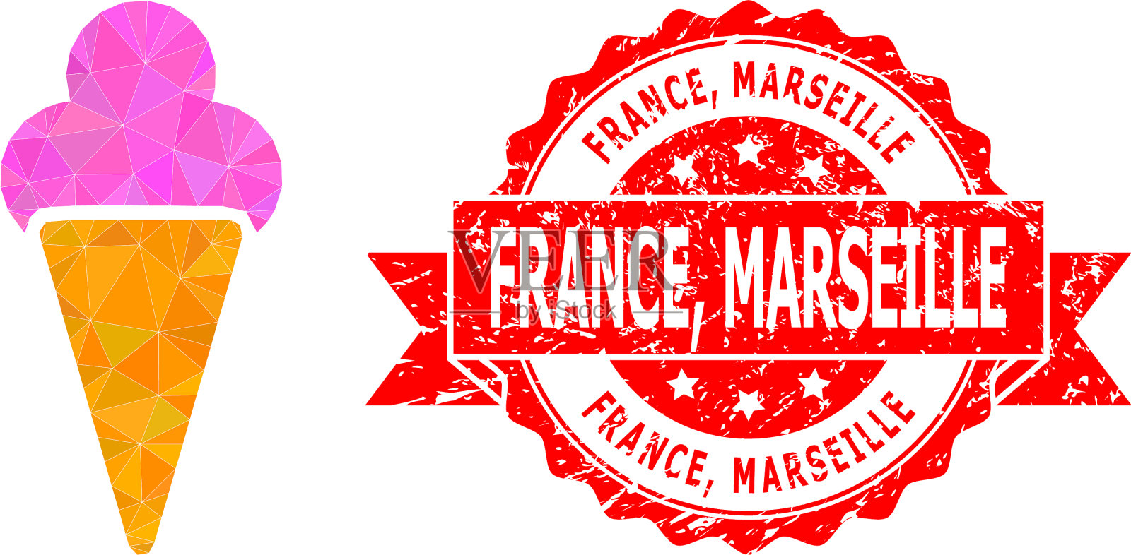 纹理法国马赛邮票和冰淇淋插画图片素材