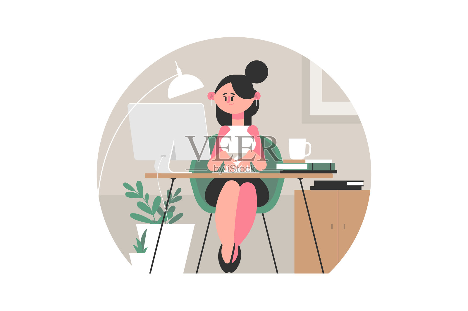 坐在办公室的女孩设计元素图片