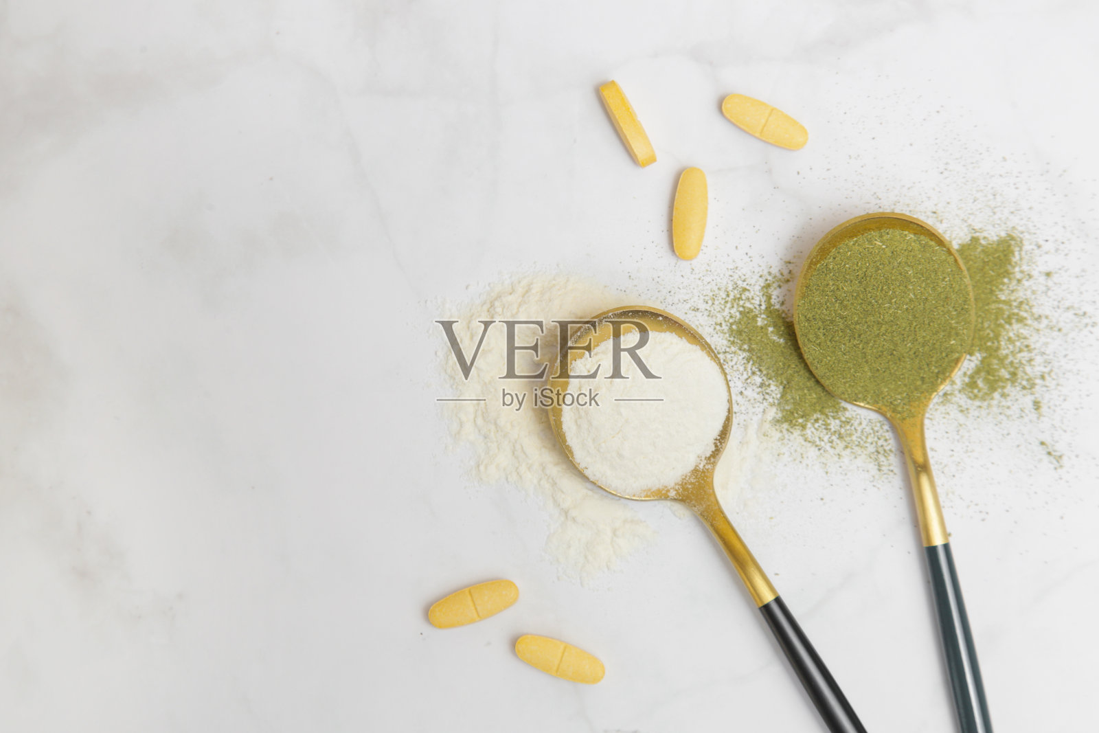 皮肤，关节，肠道，免疫系统和一般健康的膳食或营养补充剂。照片摄影图片