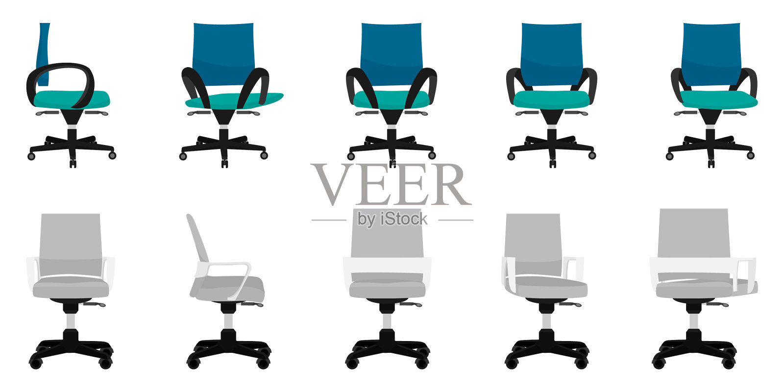 现代家庭办公椅设置丰富多彩图标素材