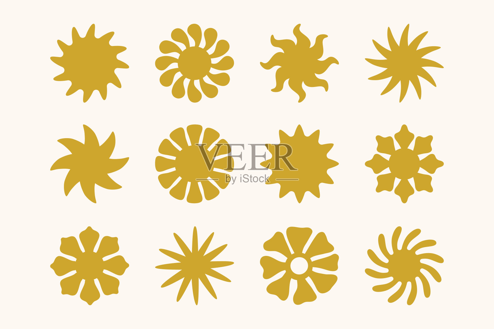 向量集设计元素和插图在简单的平面线性风格-太阳符号，抽象形式和形状-标志设计模板，徽章和贴纸的海报，版画，横幅插画图片素材