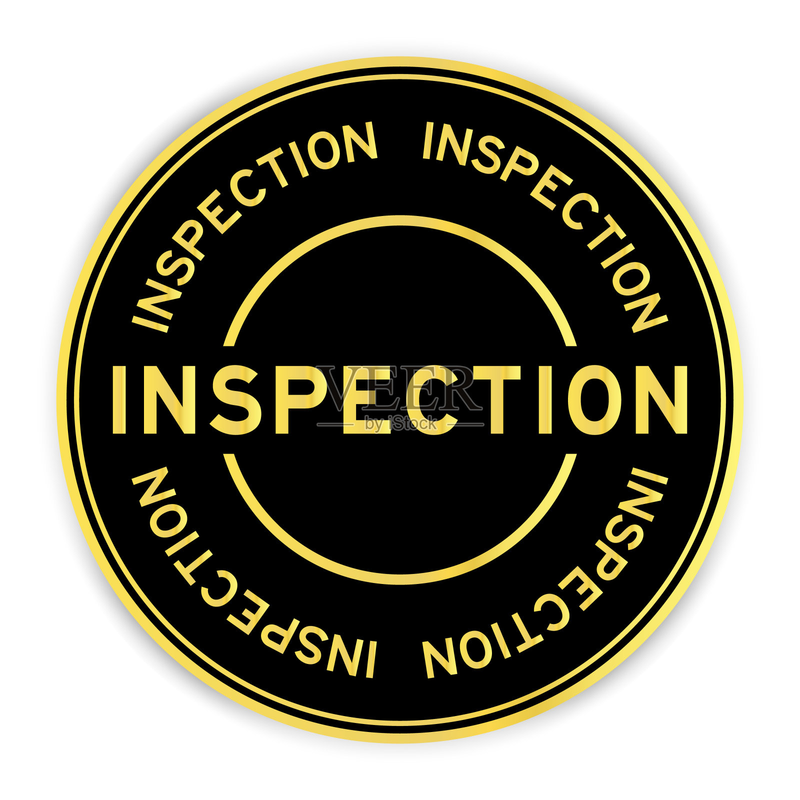 黑色和金色圆形标签不干胶，白色背景上有字检查设计元素图片
