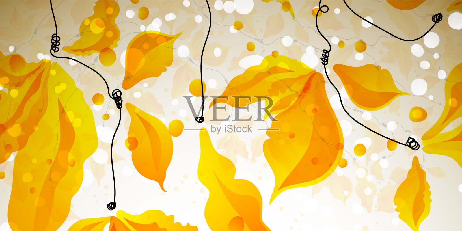 明亮多彩的背景与秋叶在树枝上。矢量风格化的季节性装饰。伟大的印刷，海报，传单，包装，邀请，明信片，纺织品设计和其他配件。插画图片素材