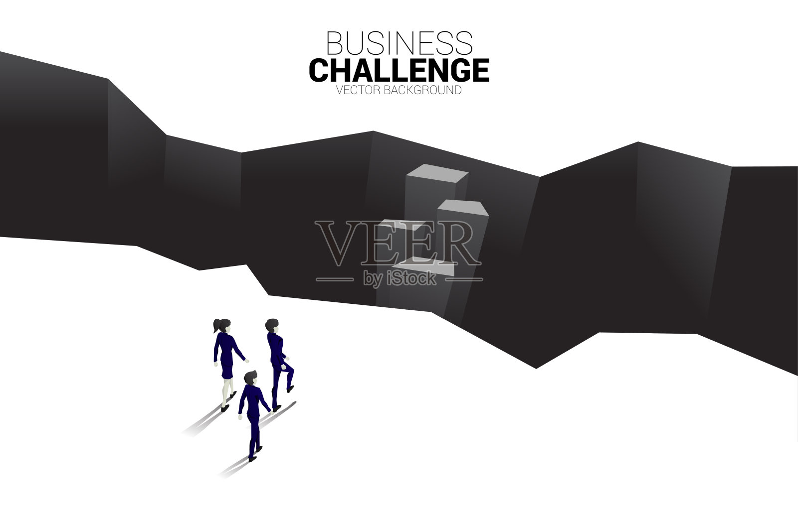 一群商人和女商人走上台阶，走向深渊。商业理念的挑战和勇气的男人插画图片素材