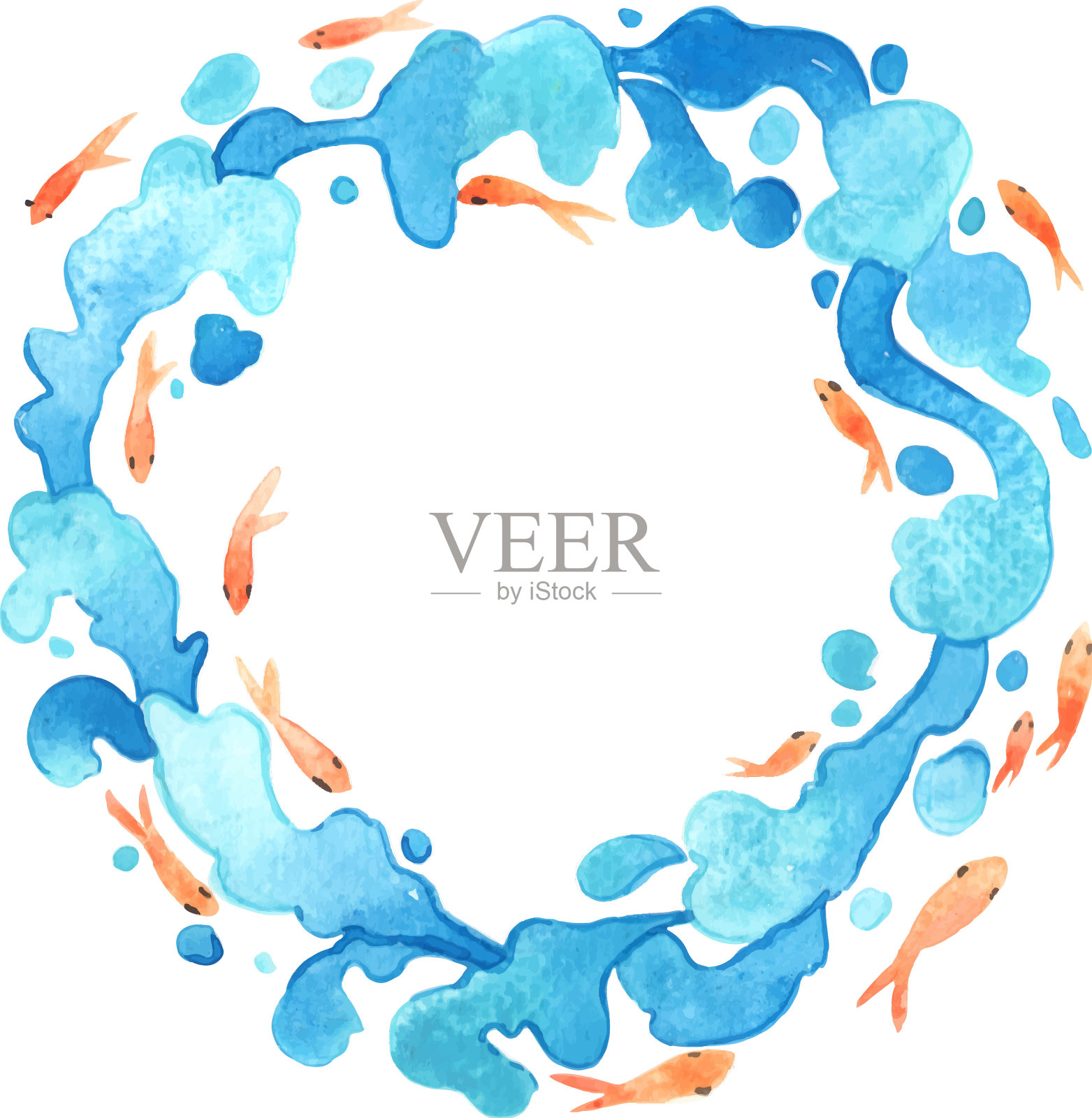 东方风格金鱼抽象水波设计元素图片