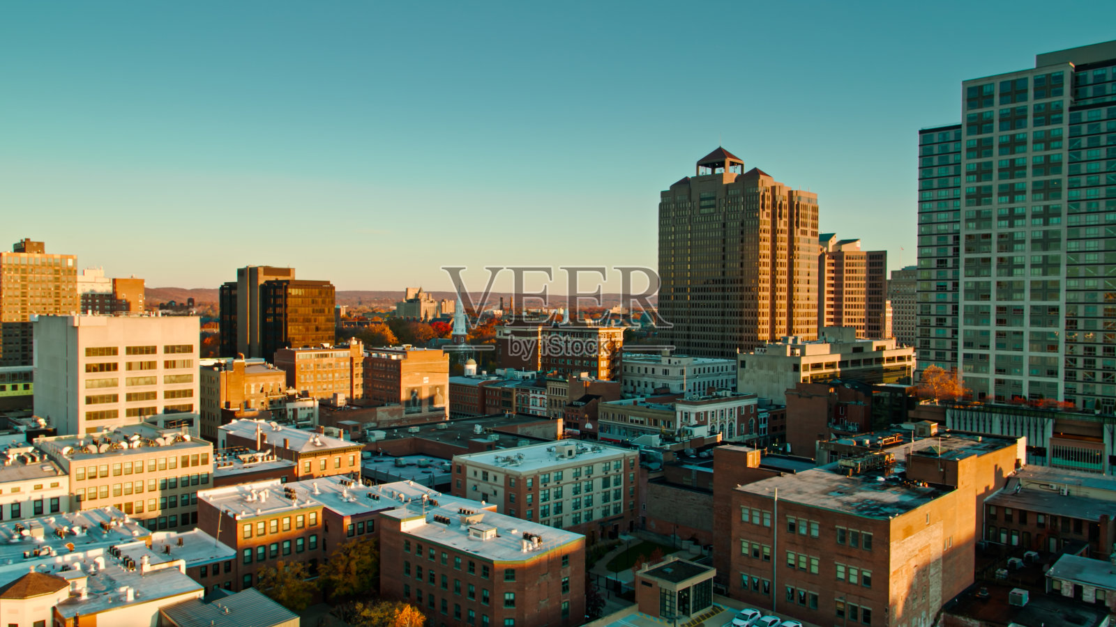 康涅狄格州纽黑文市中心办公楼航拍照片摄影图片