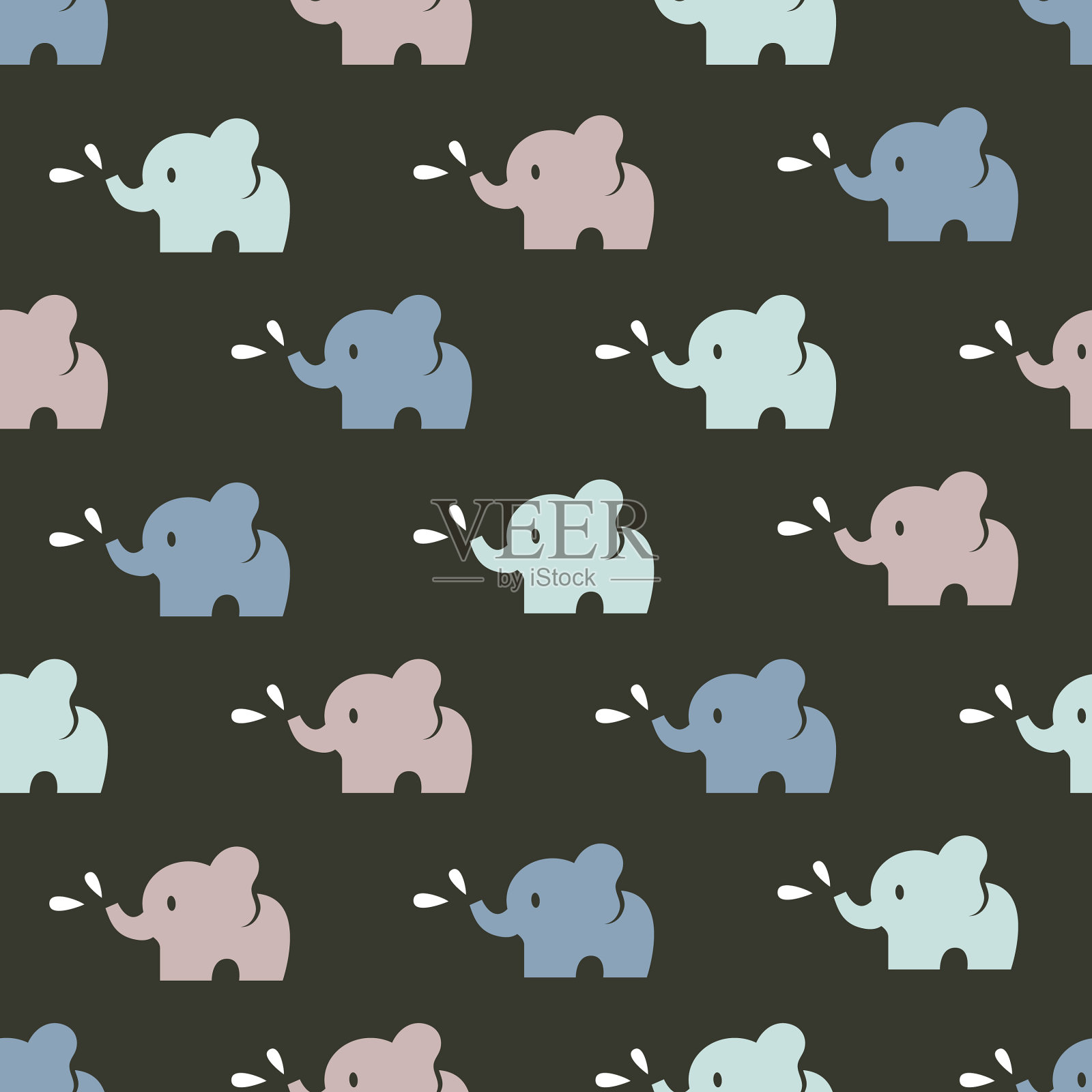 快乐好玩小象玩图文无缝插画图片素材