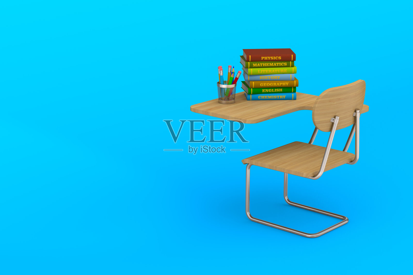 蓝色背景的教室。孤立的3 d演示照片摄影图片