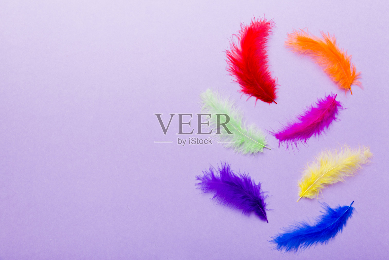 色彩鲜艳的背景染色鸟羽毛彩色背景，俯视图。本空间照片摄影图片