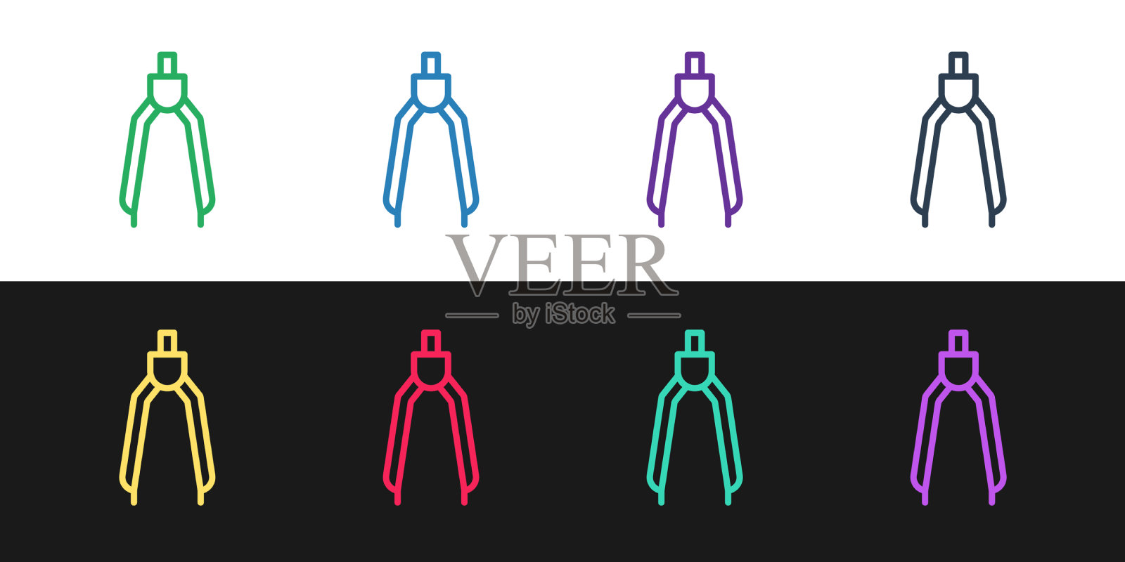 设置线绘制罗盘图标孤立在黑色图标素材