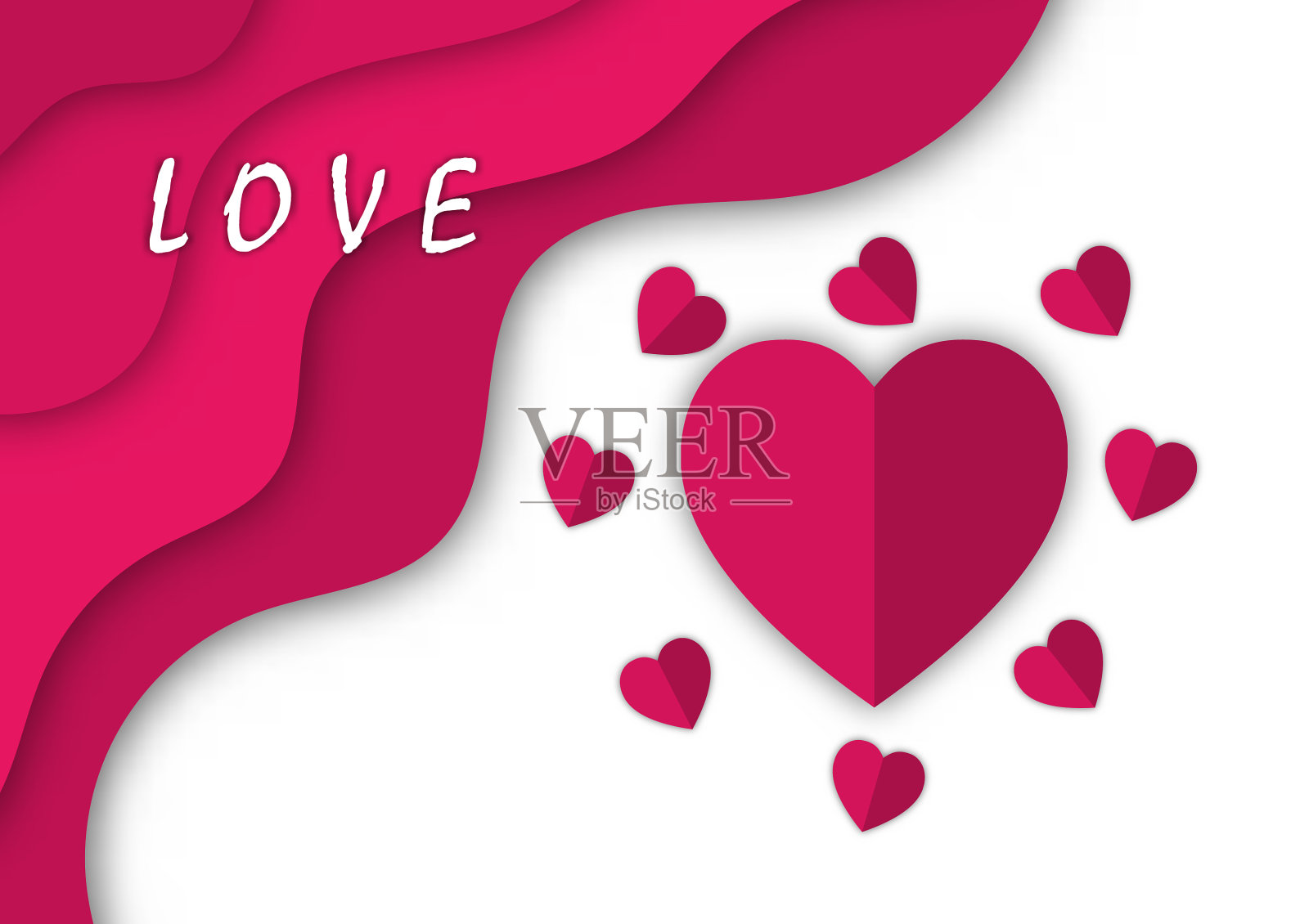 图形风格剪纸与符号心的概念插画图片素材