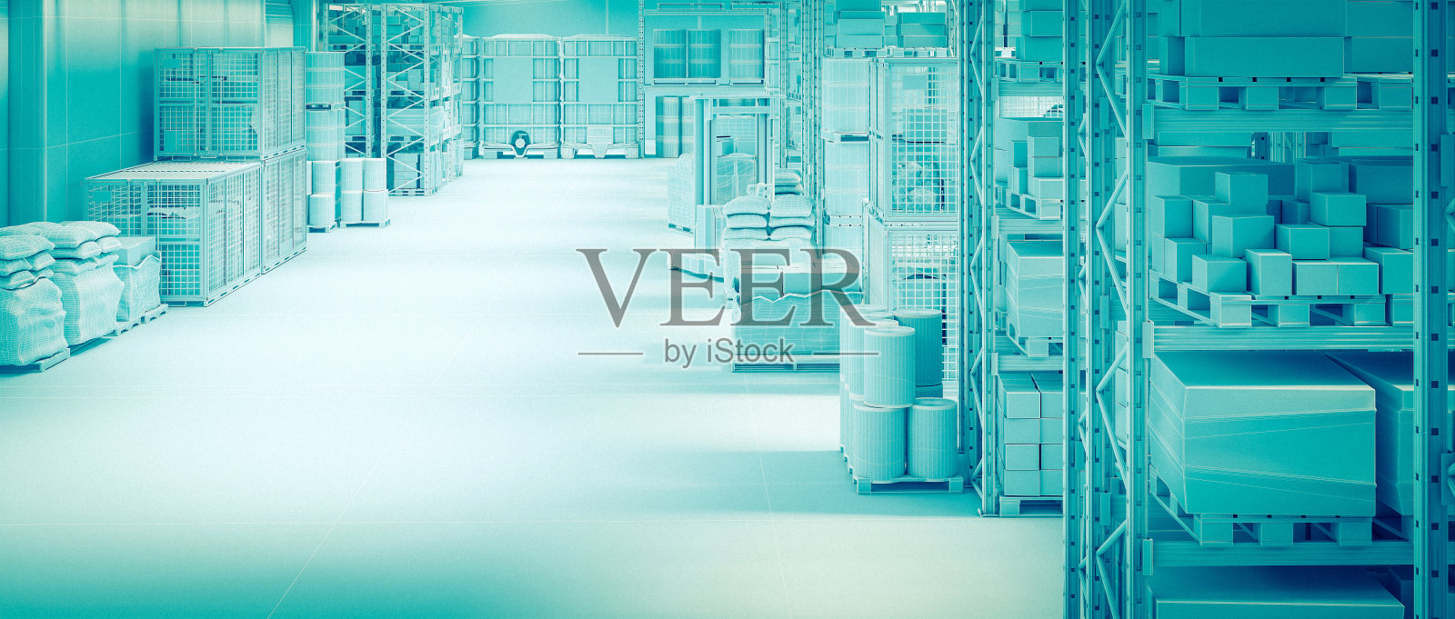 物流和运输仓库的内部。照片摄影图片