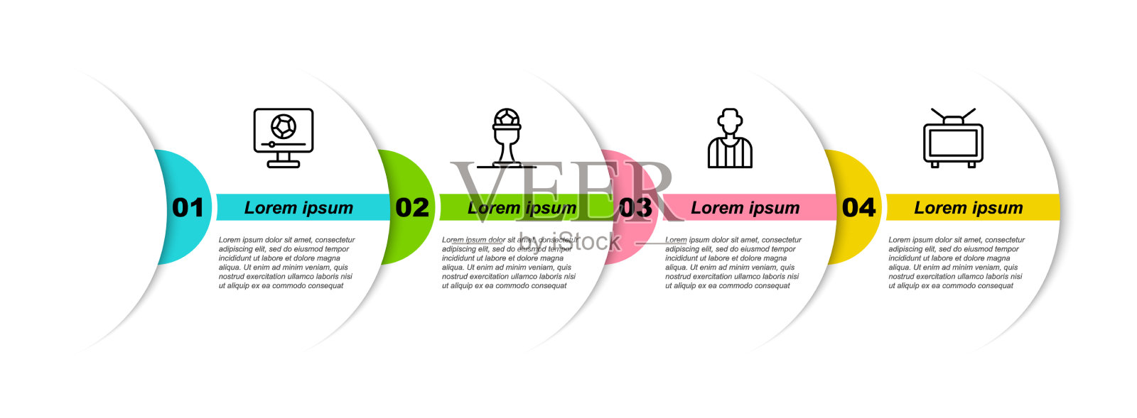 在电视上设置足球比赛奖杯和插画图片素材