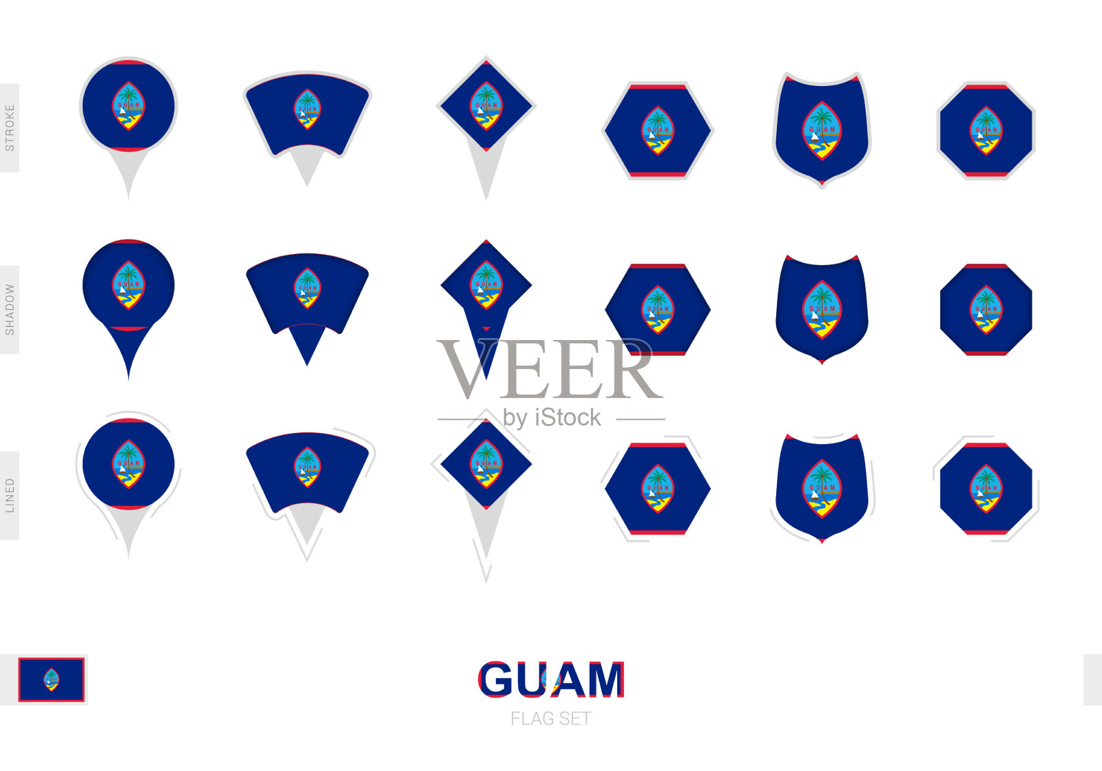 收集不同形状的关岛国旗插画图片素材