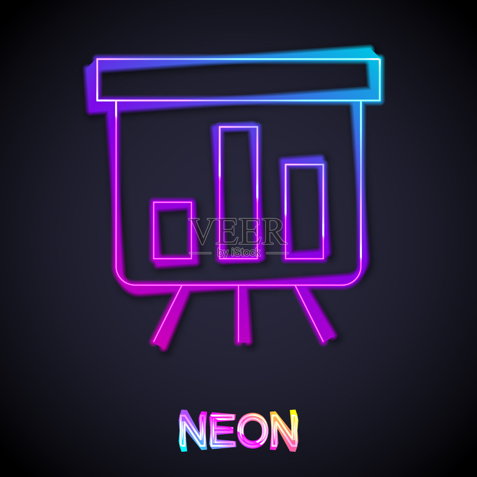 发光的霓虹灯线板与图表图标插画图片素材