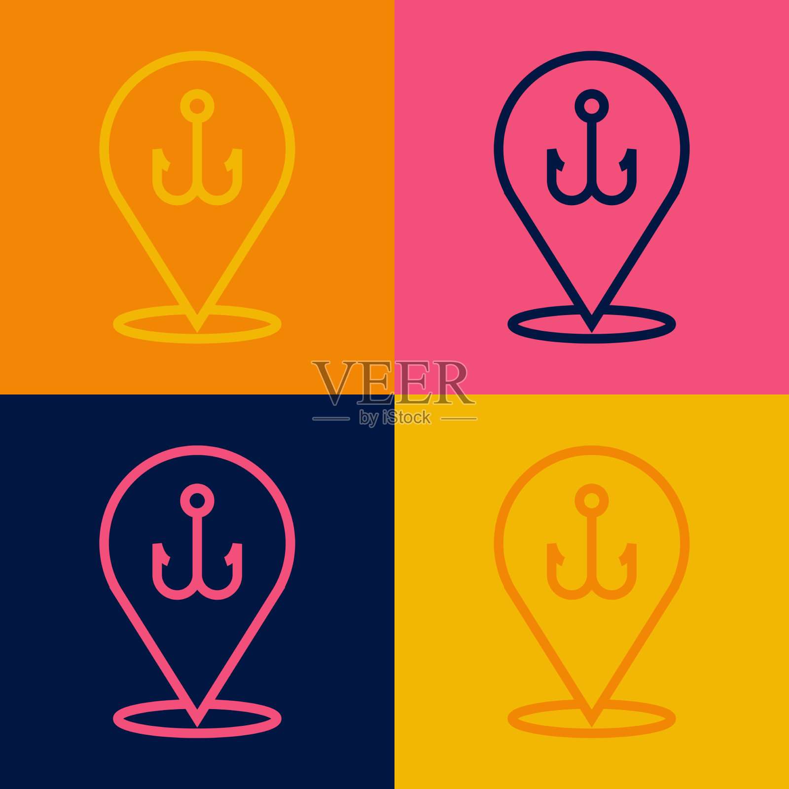 流行艺术线钓鱼钩图标孤立的颜色图标素材