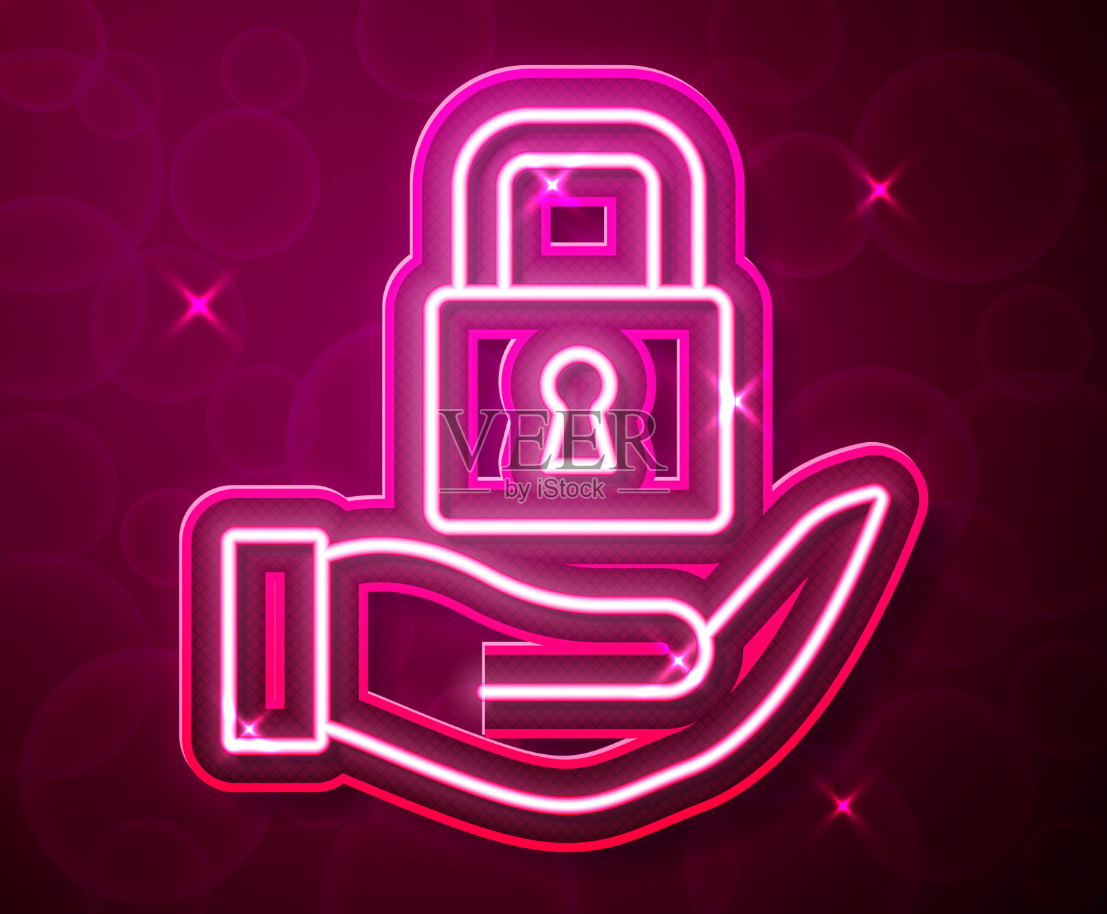 发光的霓虹灯线锁图标孤立在红色插画图片素材