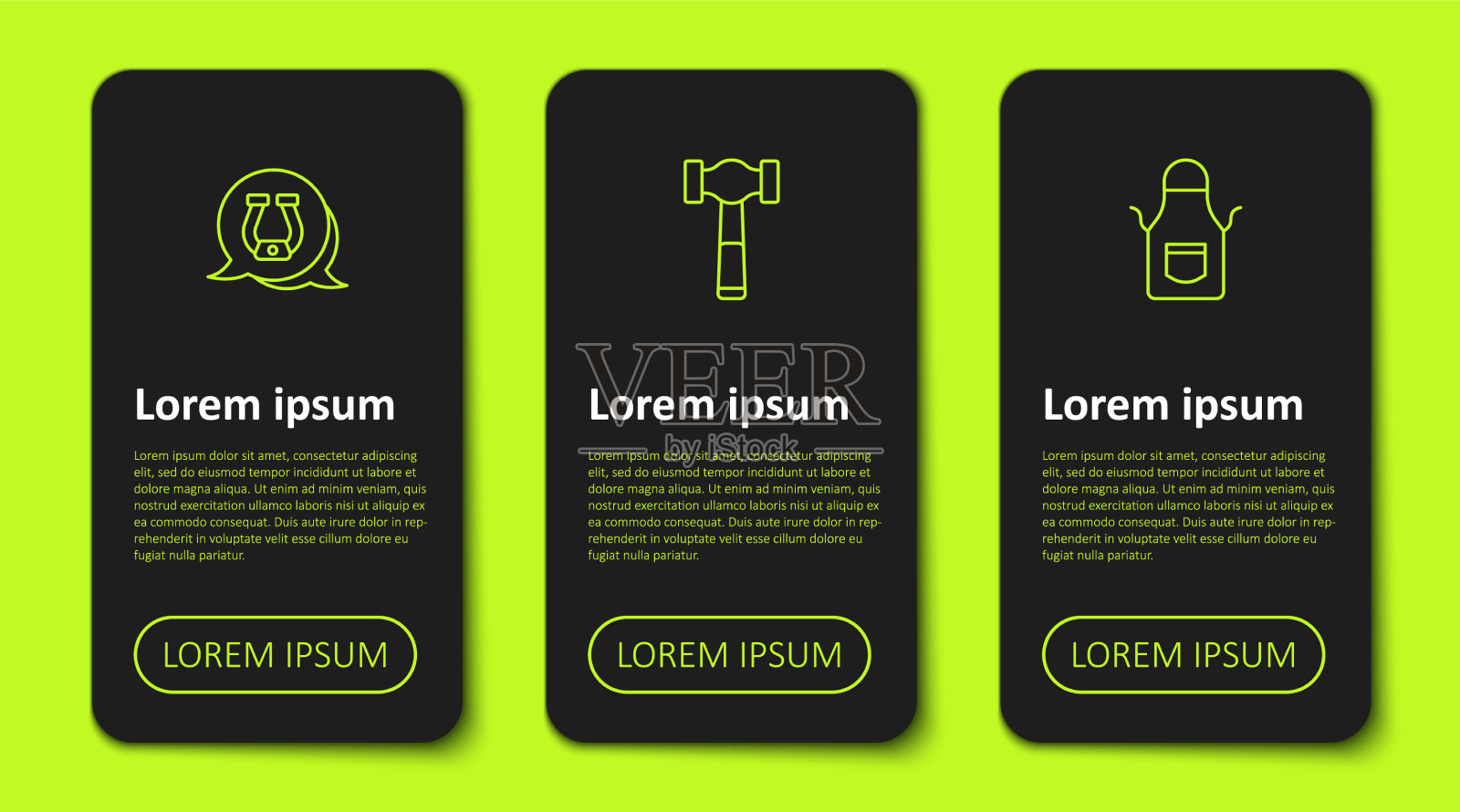 设置线马蹄锤和铁匠围裙图标素材