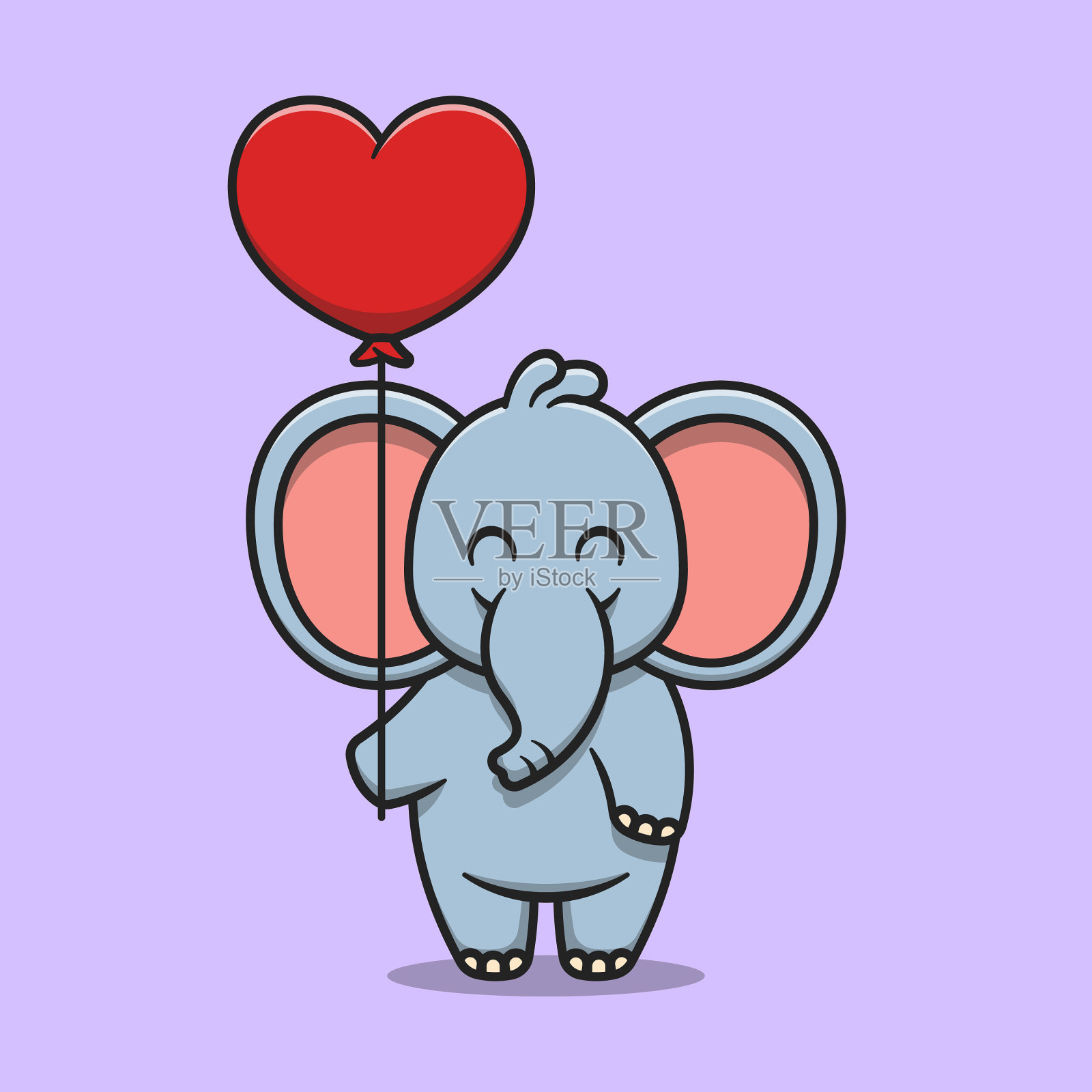 可爱的大象抱着爱的气球卡通图标插画图片素材