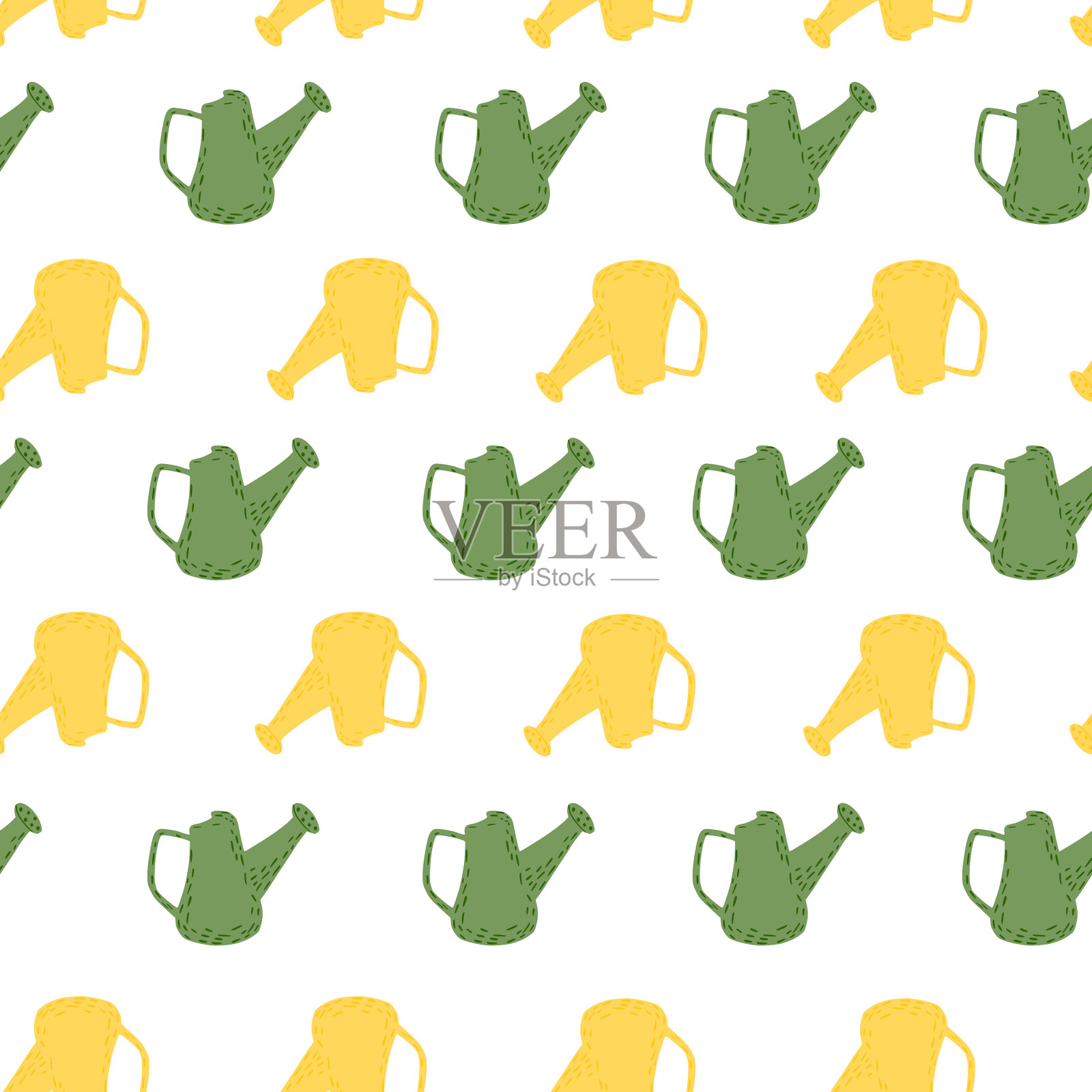 浇水可以无缝图案花园背景插画图片素材