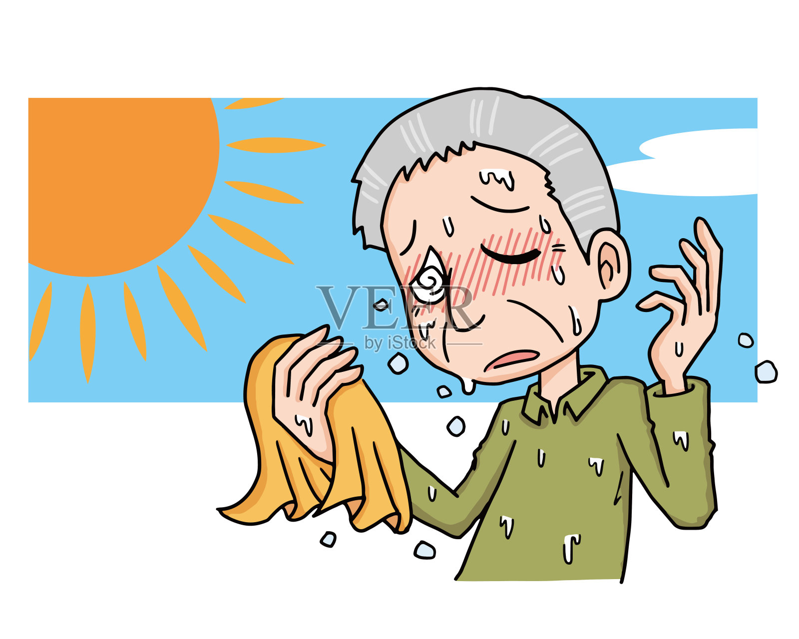 中暑的祖父插画图片素材