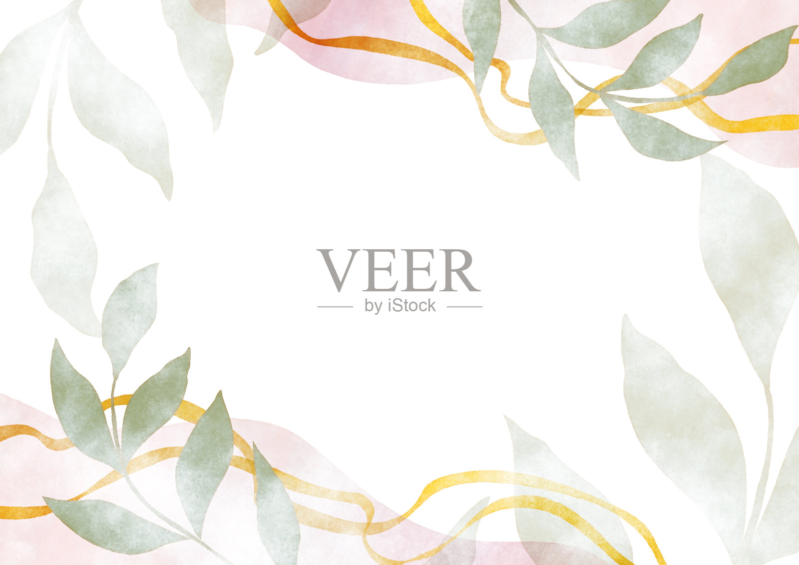 优雅的框架与植物和丝带，水彩质感插画图片素材