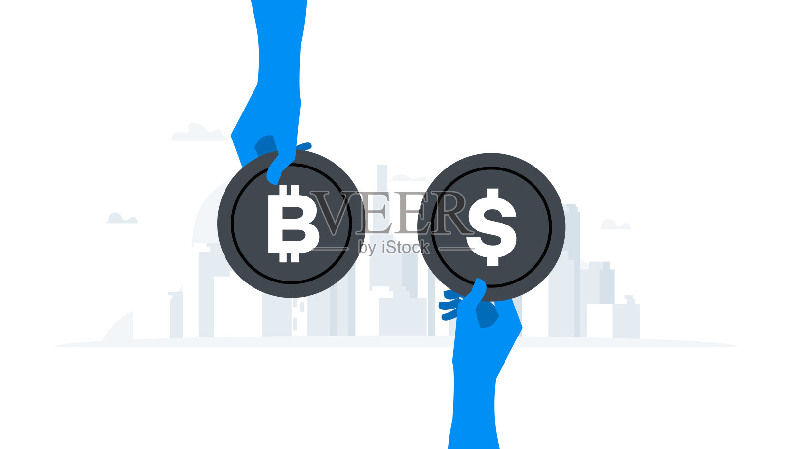 平面向量插图。动画准备duik友好向量。概念上的商业故事。加密货币交易所、区块链技术、比特币、加密货币挖矿、数字货币市场。插画图片素材